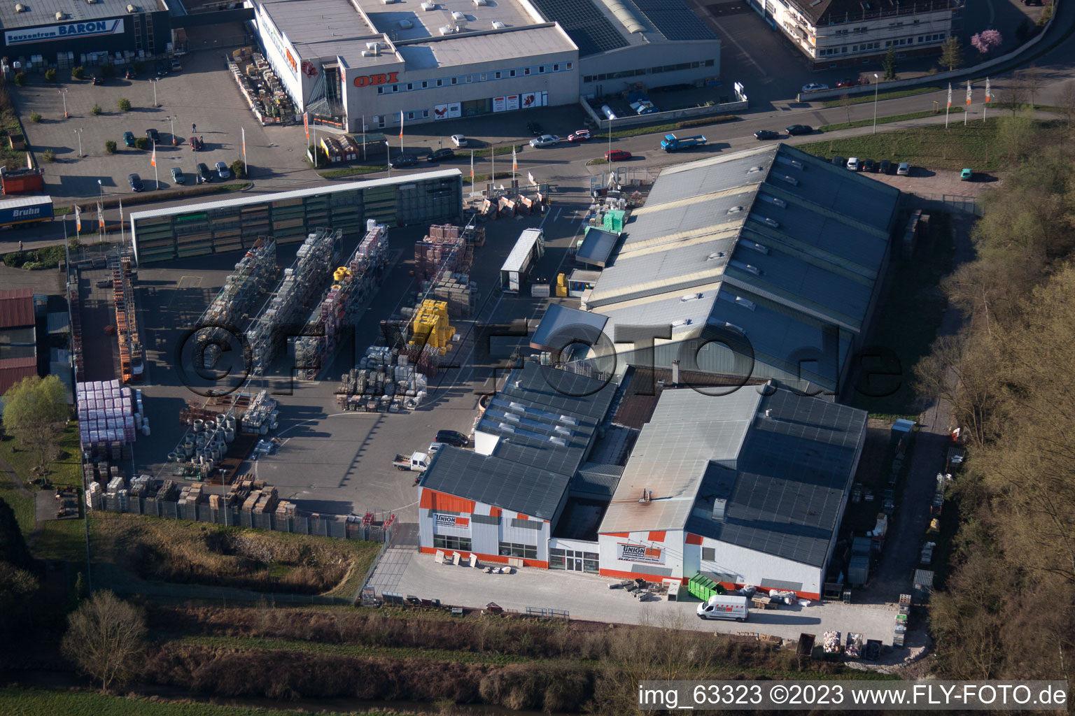 Horst industrial area in the district Minderslachen in Kandel in the state Rhineland-Palatinate, Germany seen from above