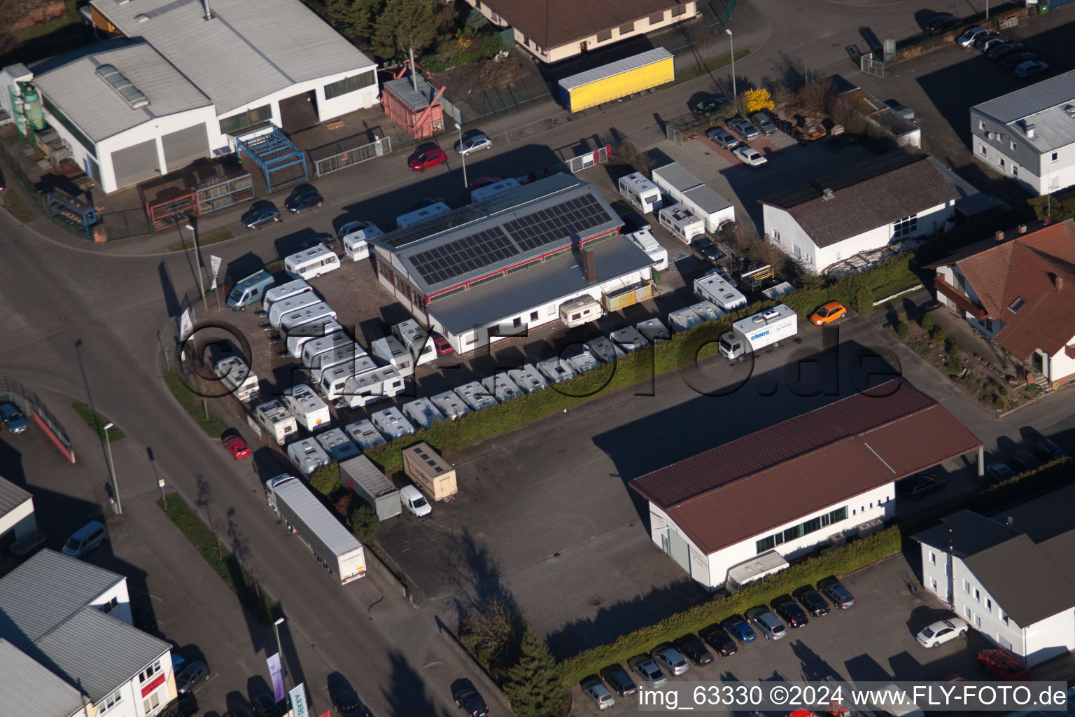 Horst industrial area in the district Minderslachen in Kandel in the state Rhineland-Palatinate, Germany viewn from the air