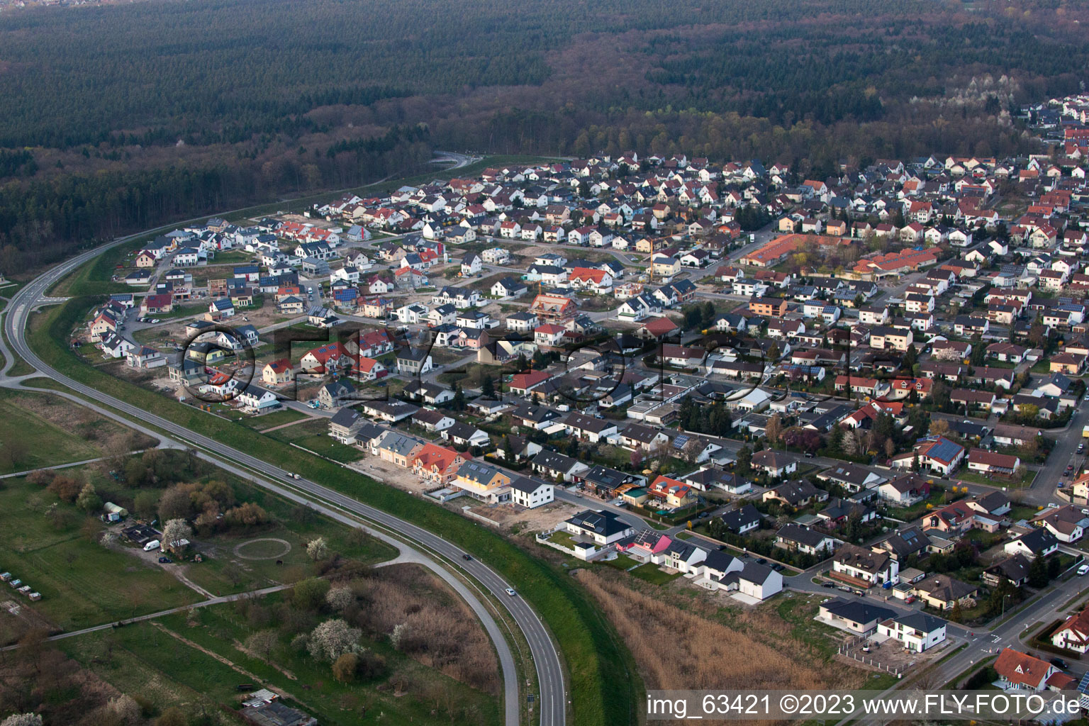 Jockgrim in the state Rhineland-Palatinate, Germany seen from a drone