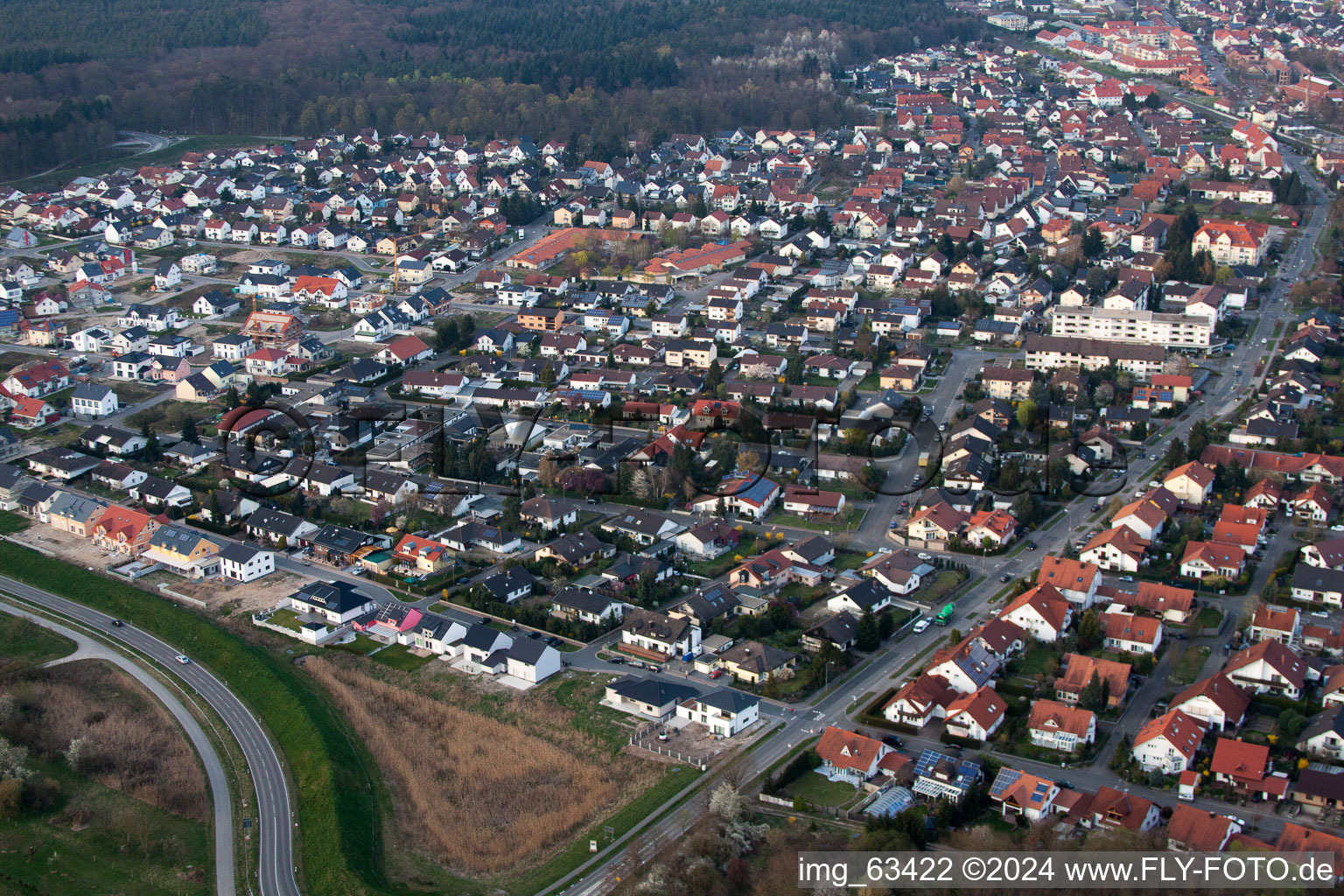 Aerial view of Jockgrim in the state Rhineland-Palatinate, Germany