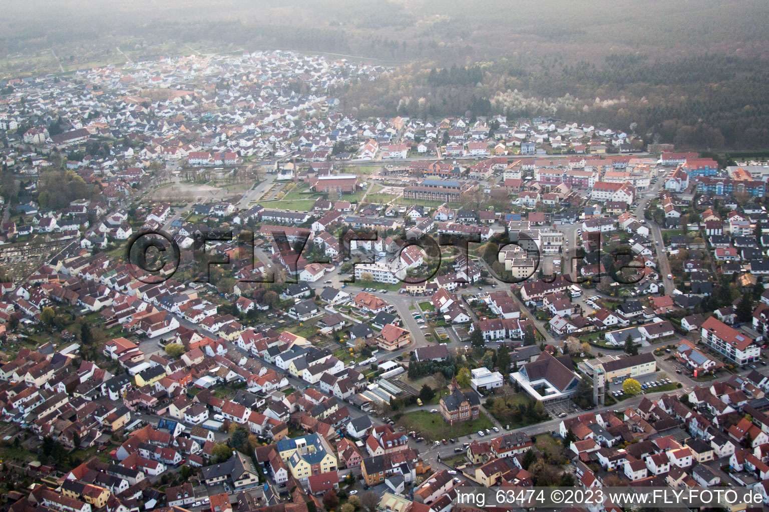 Jockgrim in the state Rhineland-Palatinate, Germany seen from above