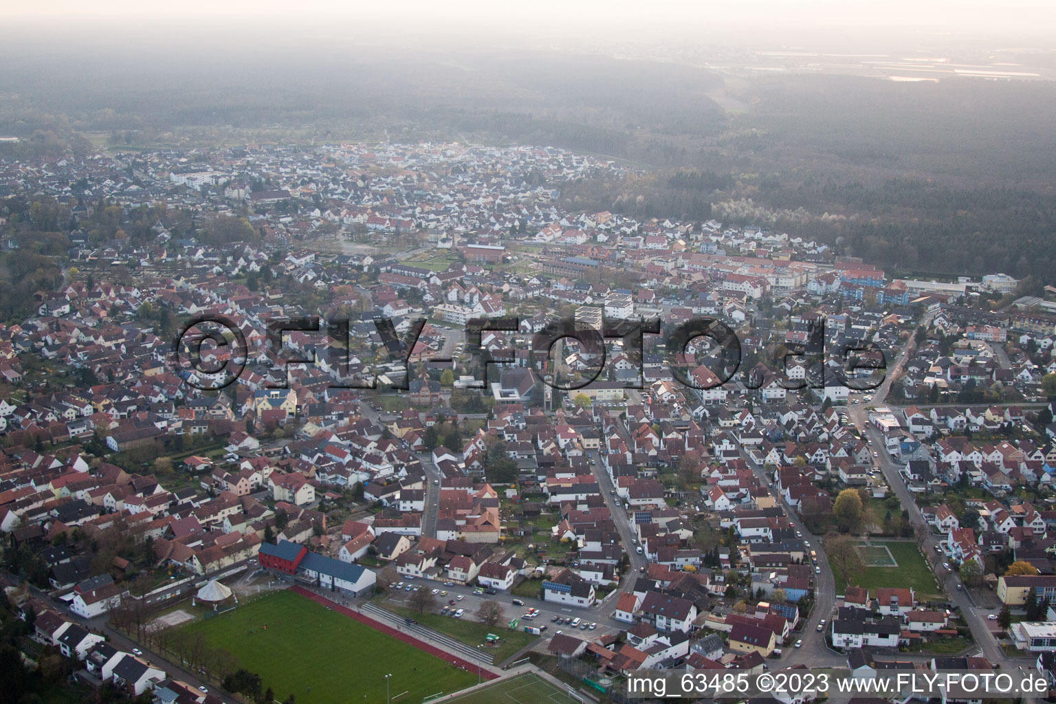 Jockgrim in the state Rhineland-Palatinate, Germany seen from a drone