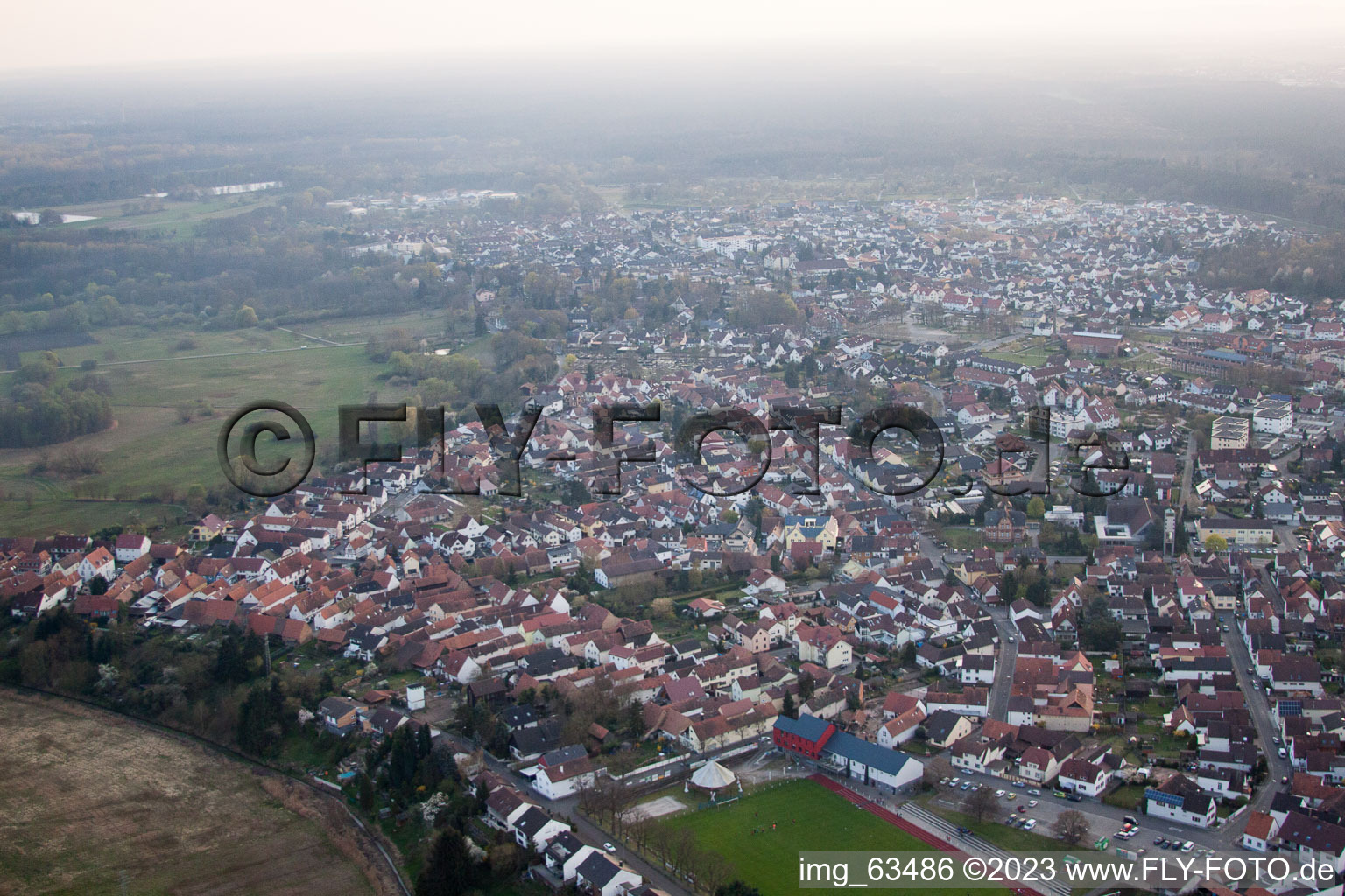 Aerial view of Jockgrim in the state Rhineland-Palatinate, Germany