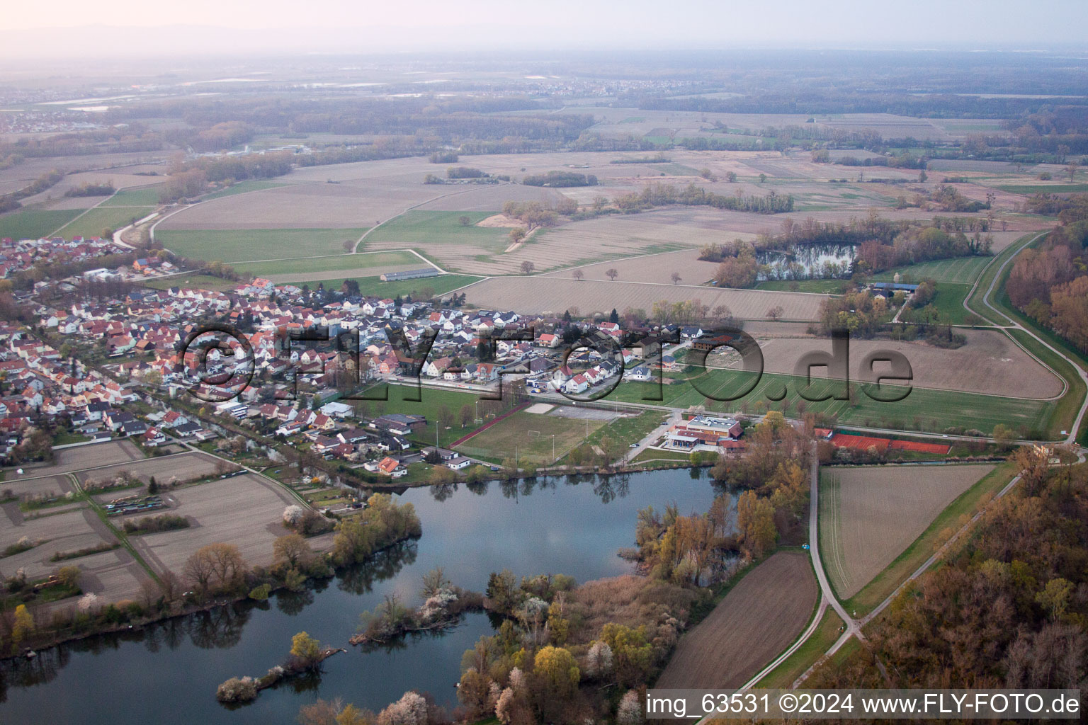 Drone recording of Leimersheim in the state Rhineland-Palatinate, Germany