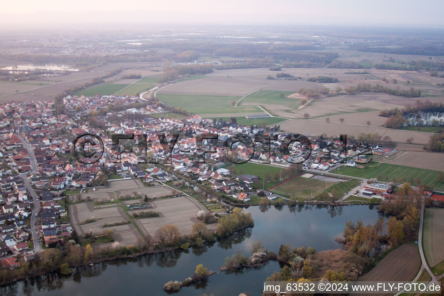 Drone recording of Leimersheim in the state Rhineland-Palatinate, Germany