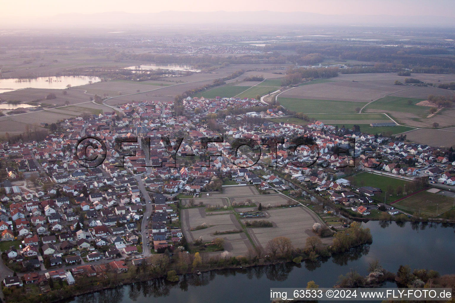 Leimersheim in the state Rhineland-Palatinate, Germany from the drone perspective