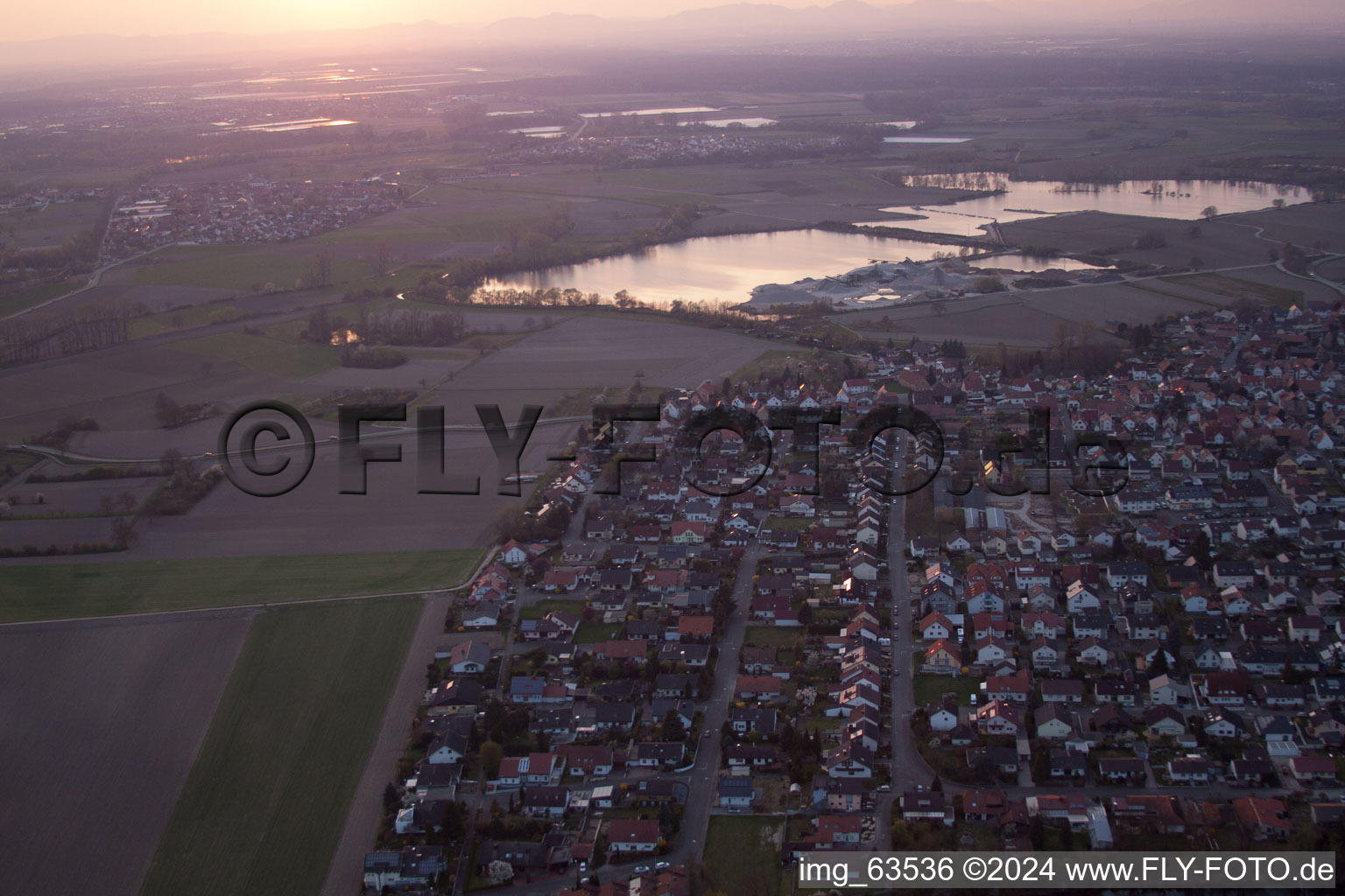 Aerial view of Leimersheim in the state Rhineland-Palatinate, Germany