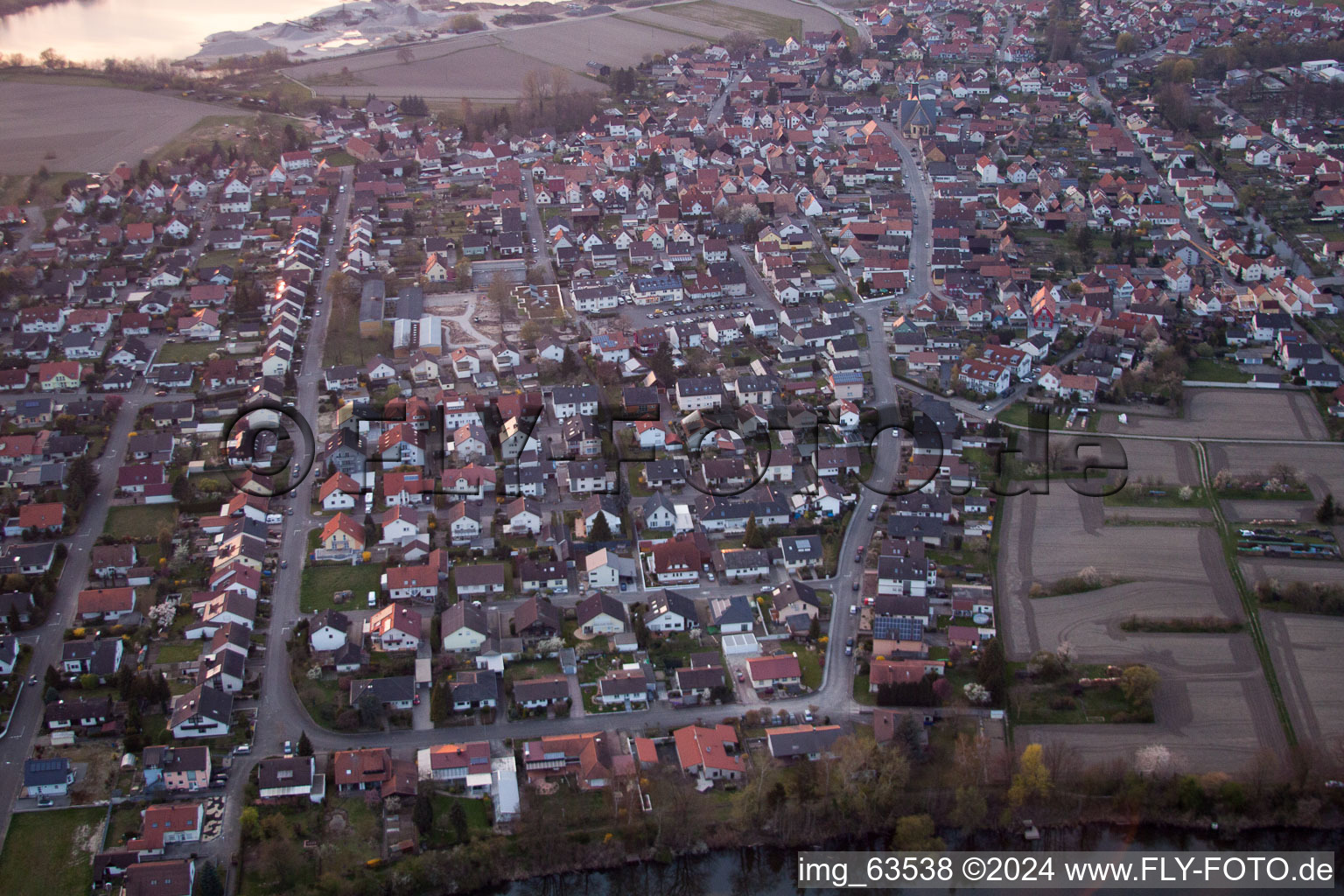 Aerial view of Leimersheim in the state Rhineland-Palatinate, Germany