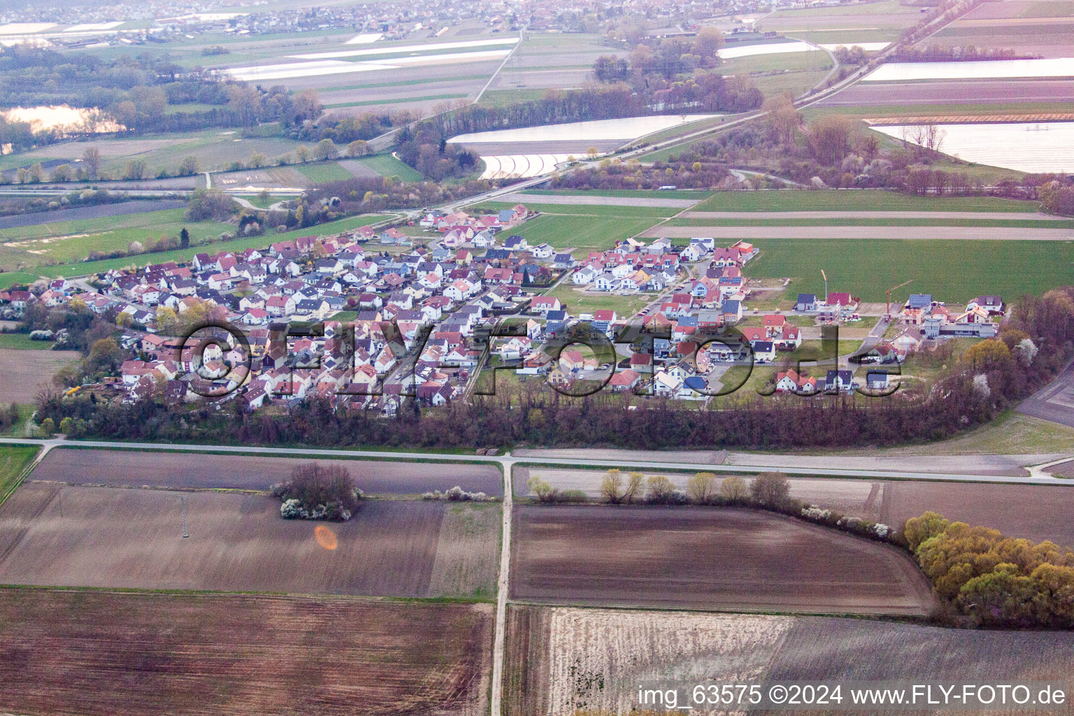 District Hardtwald in Neupotz in the state Rhineland-Palatinate, Germany from the drone perspective