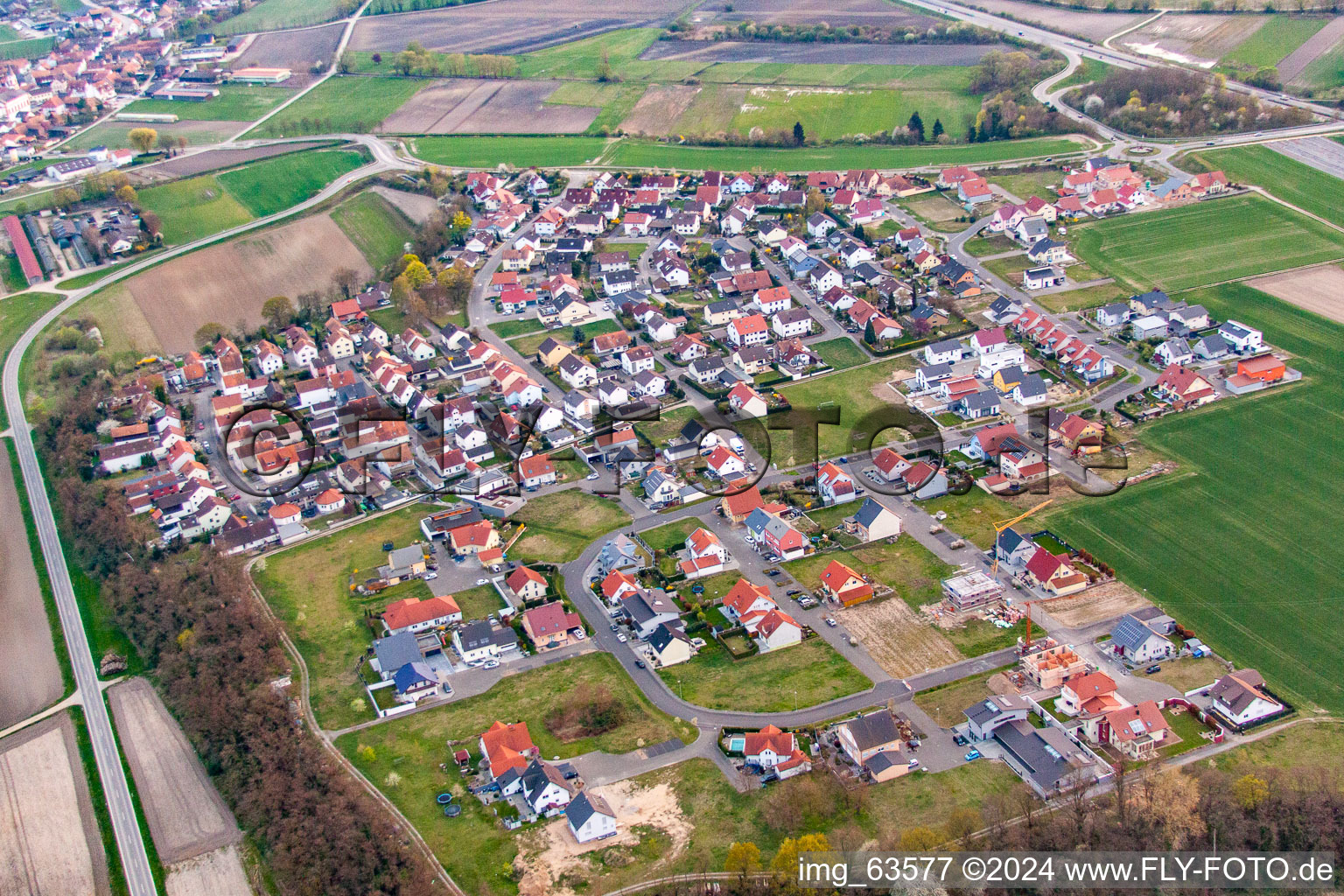 District Hardtwald in Neupotz in the state Rhineland-Palatinate, Germany from a drone