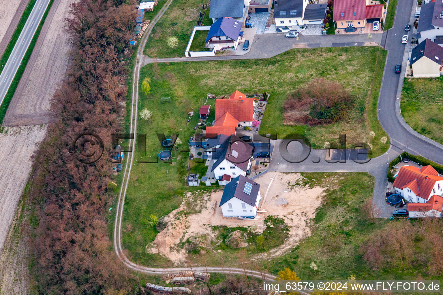 District Hardtwald in Neupotz in the state Rhineland-Palatinate, Germany seen from a drone