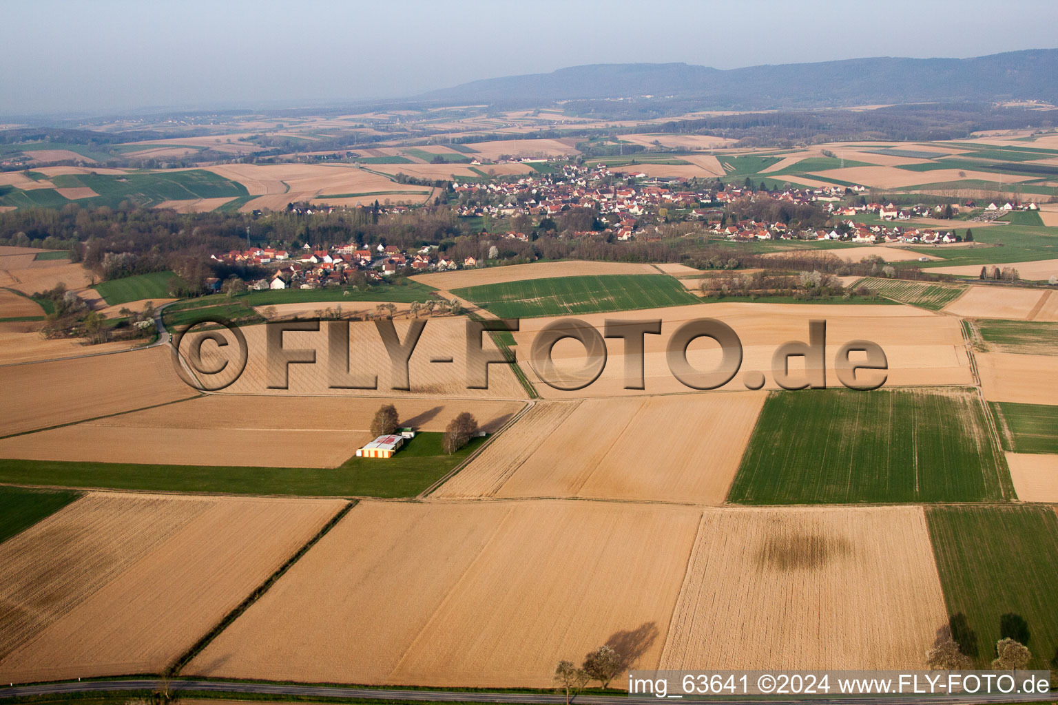 Riedseltz in the state Bas-Rhin, France seen from a drone