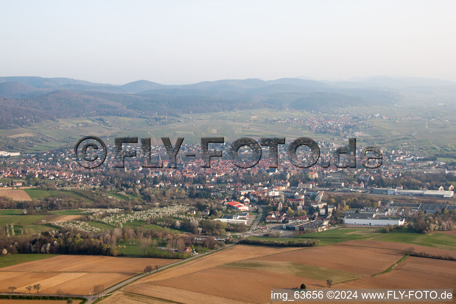 Aerial view of From the southeast in Wissembourg in the state Bas-Rhin, France