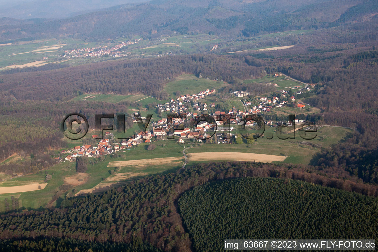 Aerial view of Cleebourg in the state Bas-Rhin, France