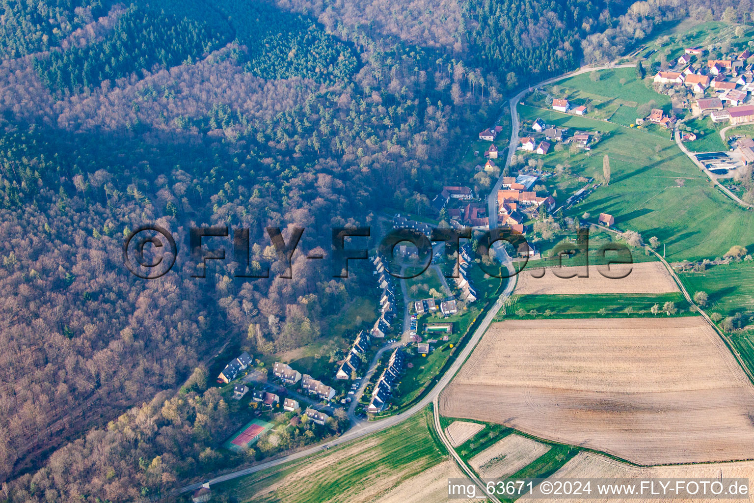 Aerial view of Holiday home complex Les Chataigners Pffafenbronn in Lembach in the state Bas-Rhin, France