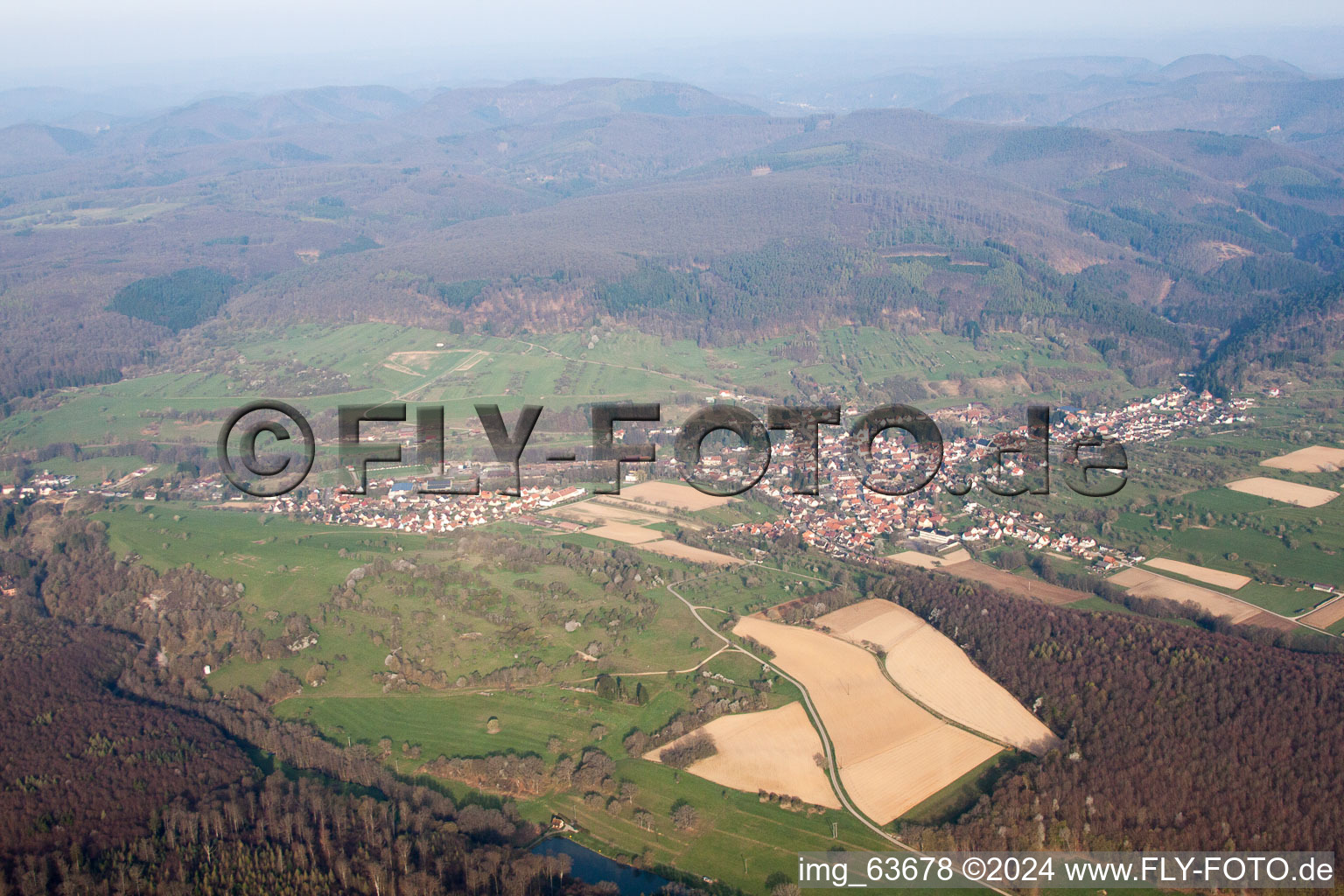 Lembach in the state Bas-Rhin, France from the drone perspective