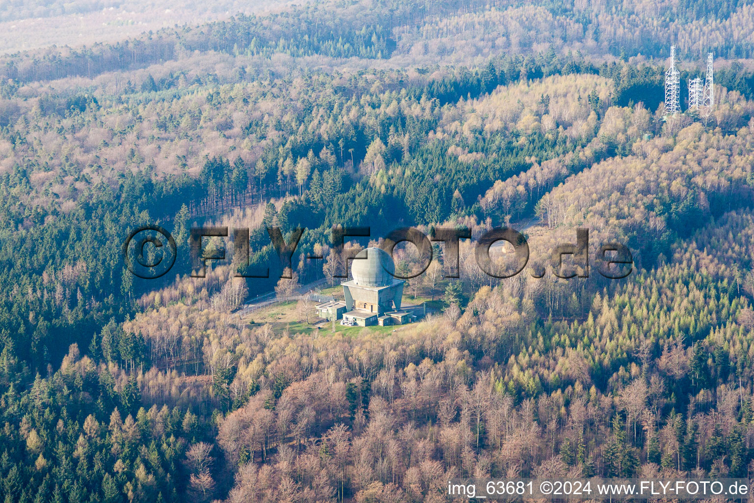 Radar transmission tower dome military property on Col de Pfaffenschlick in Lampertsloch in Grand Est, France