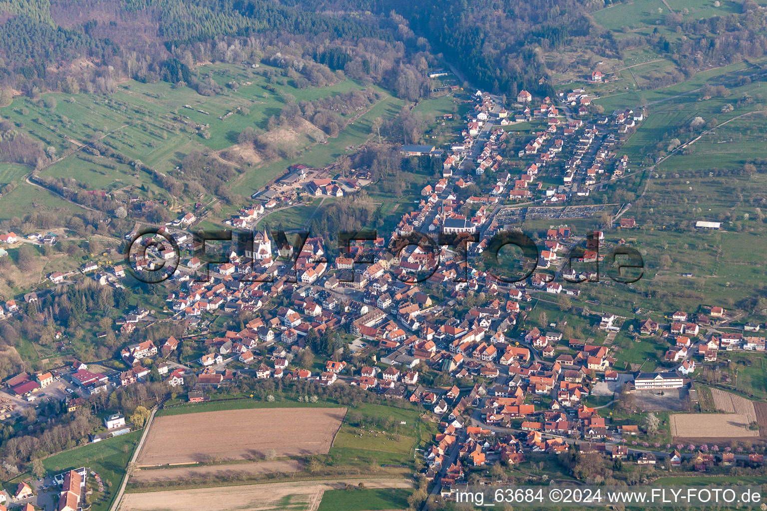 Aerial photograpy of Village view in Lembach in the state Bas-Rhin, France