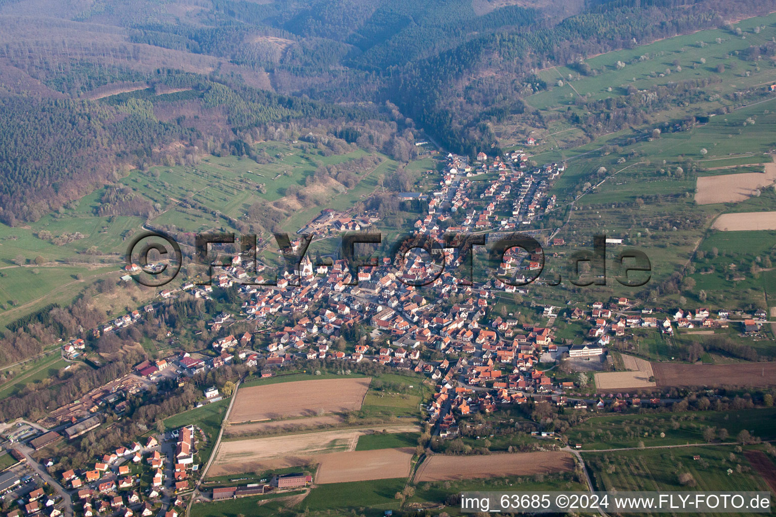 Lembach in the state Bas-Rhin, France seen from a drone