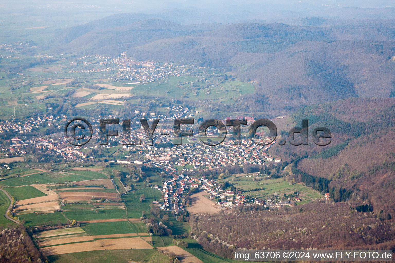 Niederbronn-les-Bains in the state Bas-Rhin, France from a drone