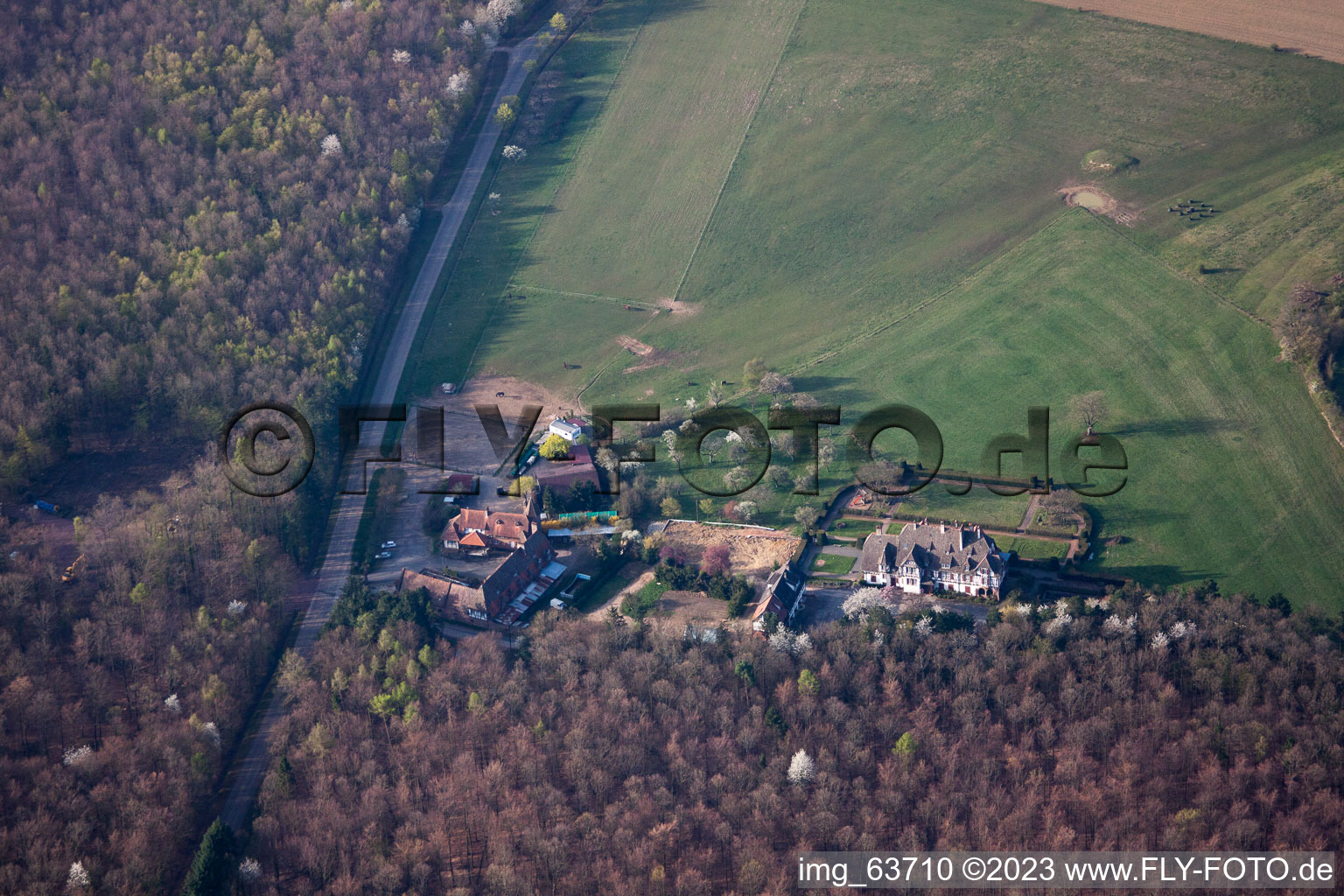 Aerial photograpy of Villa Riessack in Niederbronn-les-Bains in the state Bas-Rhin, France
