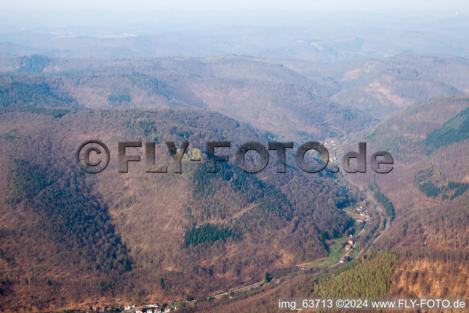 Aerial view of Niederbronn-les-Bains in the state Bas-Rhin, France