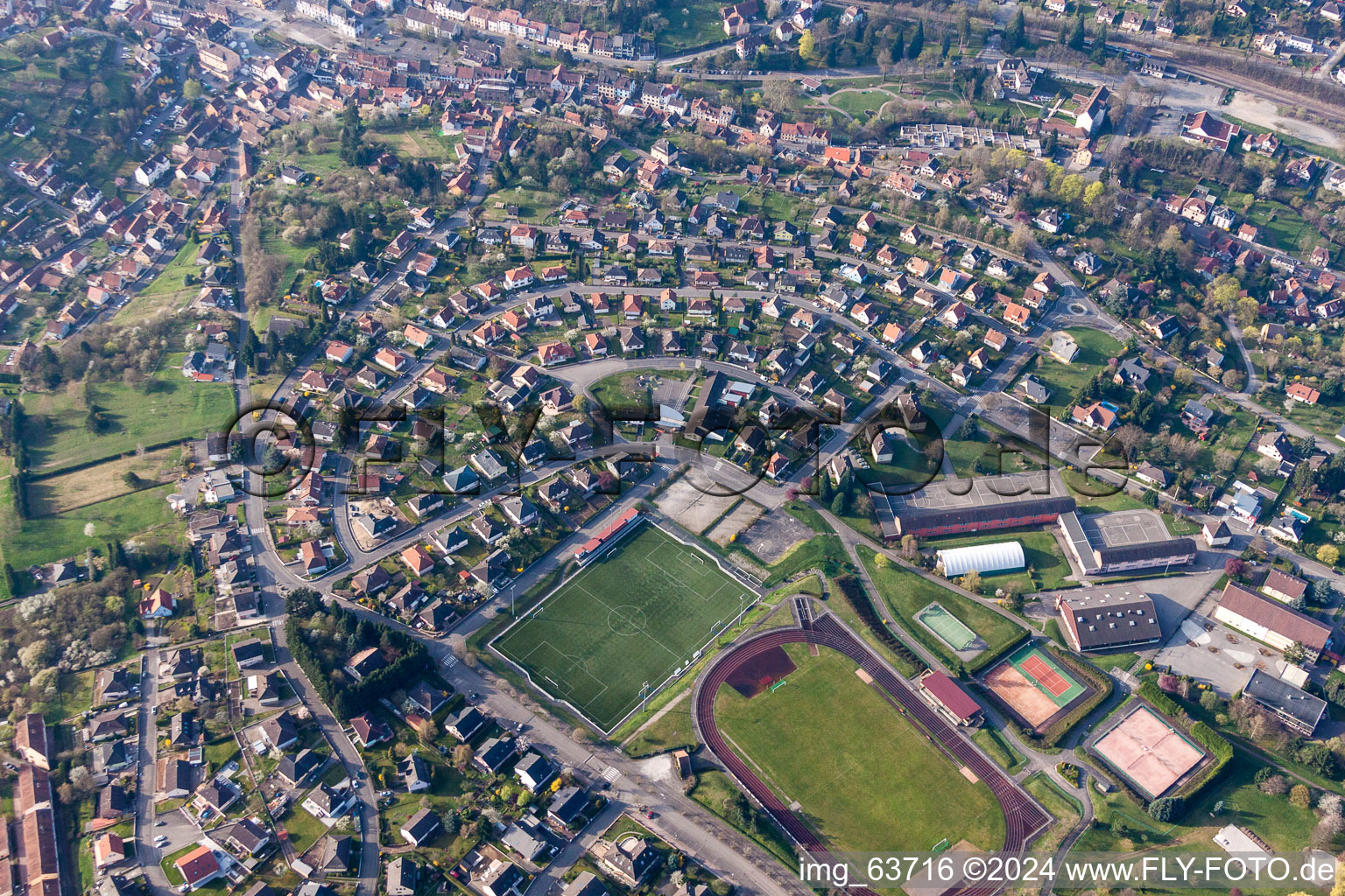 Ensemble of sports grounds terrain de football synthA?tique in Niederbronn-les-Bains in Grand Est, France