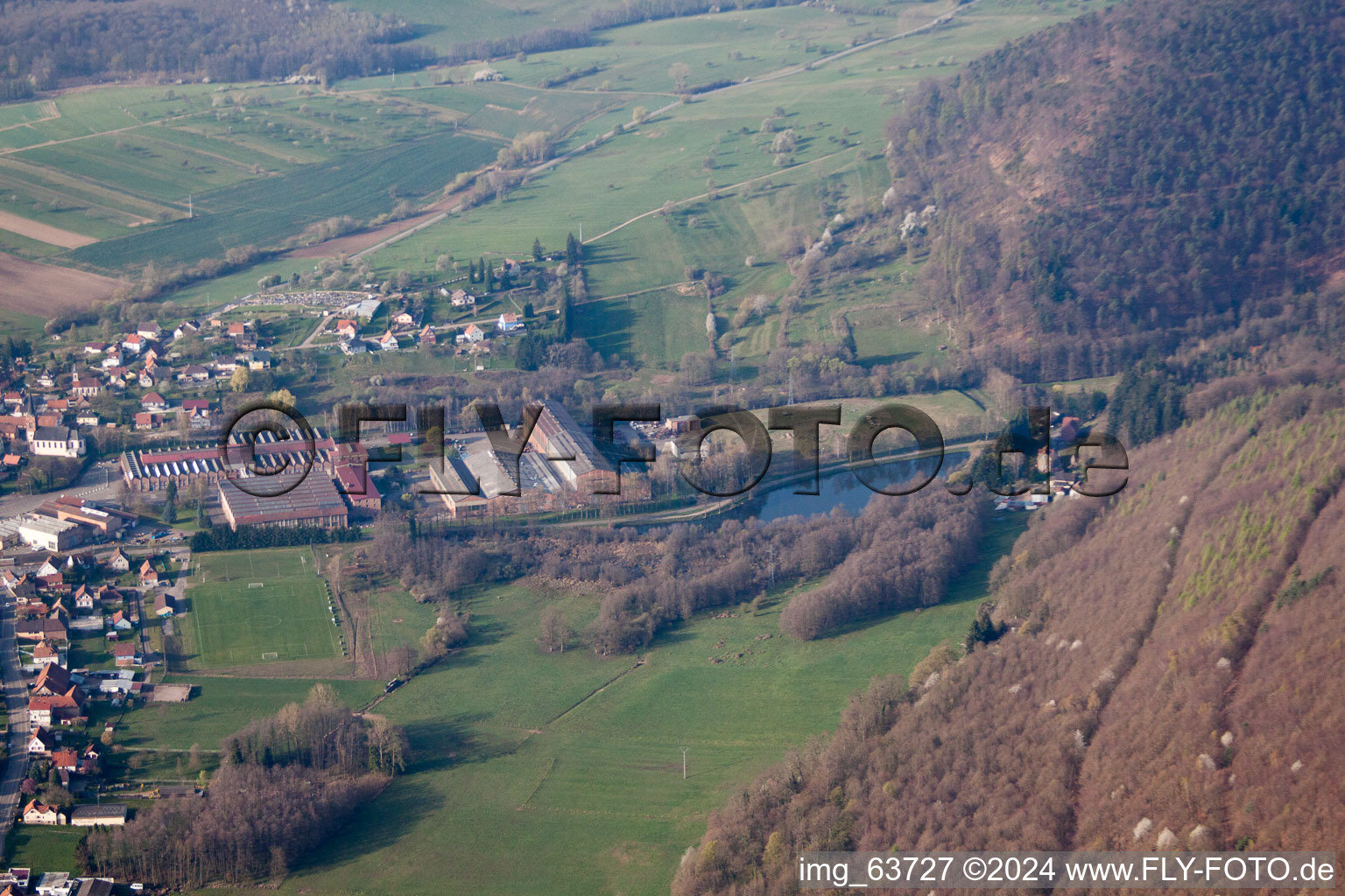 Bird's eye view of Oberbronn in the state Bas-Rhin, France