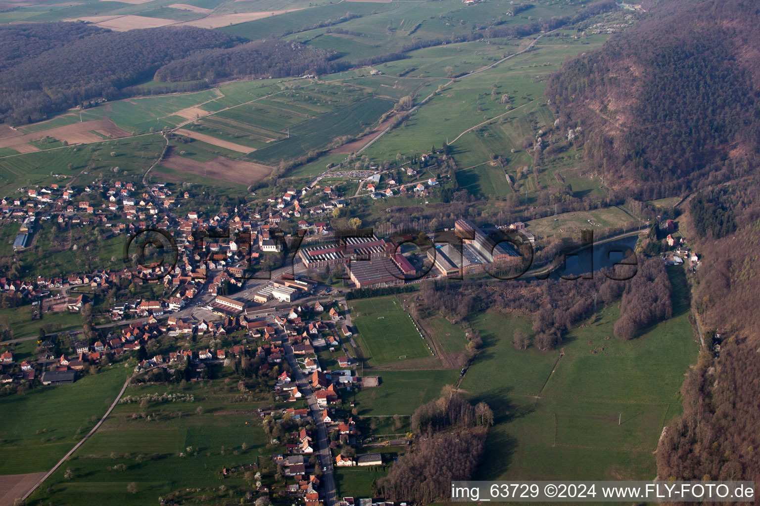 Oberbronn in the state Bas-Rhin, France viewn from the air