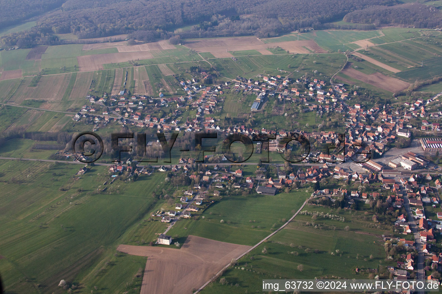 Drone recording of Oberbronn in the state Bas-Rhin, France