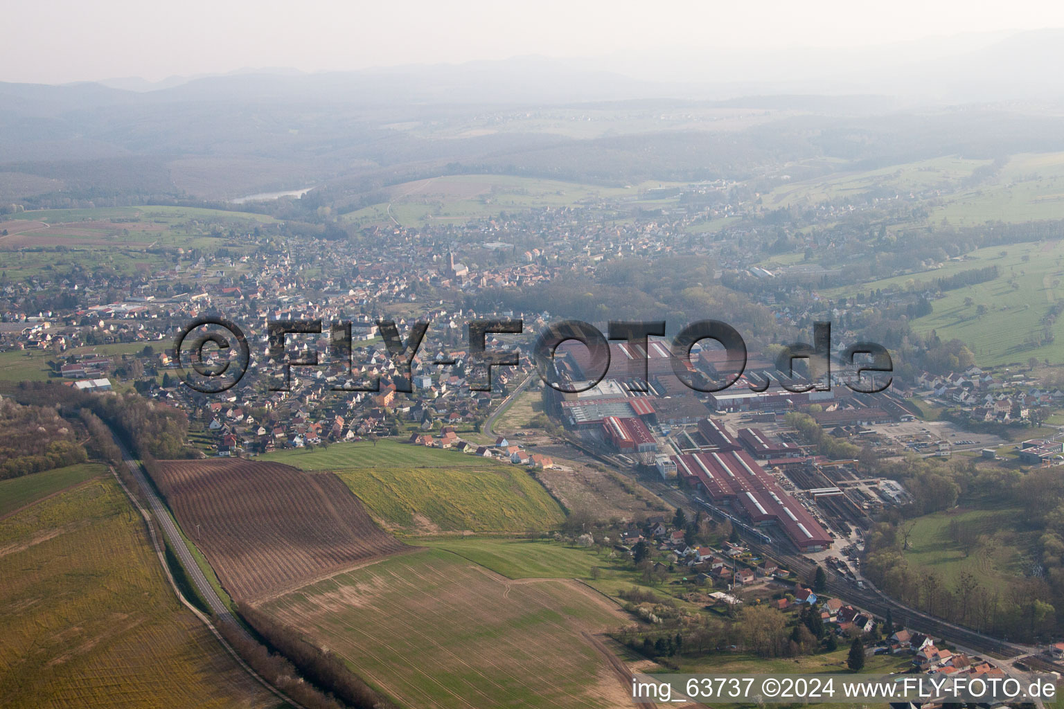 Aerial photograpy of Reichshoffen in the state Bas-Rhin, France