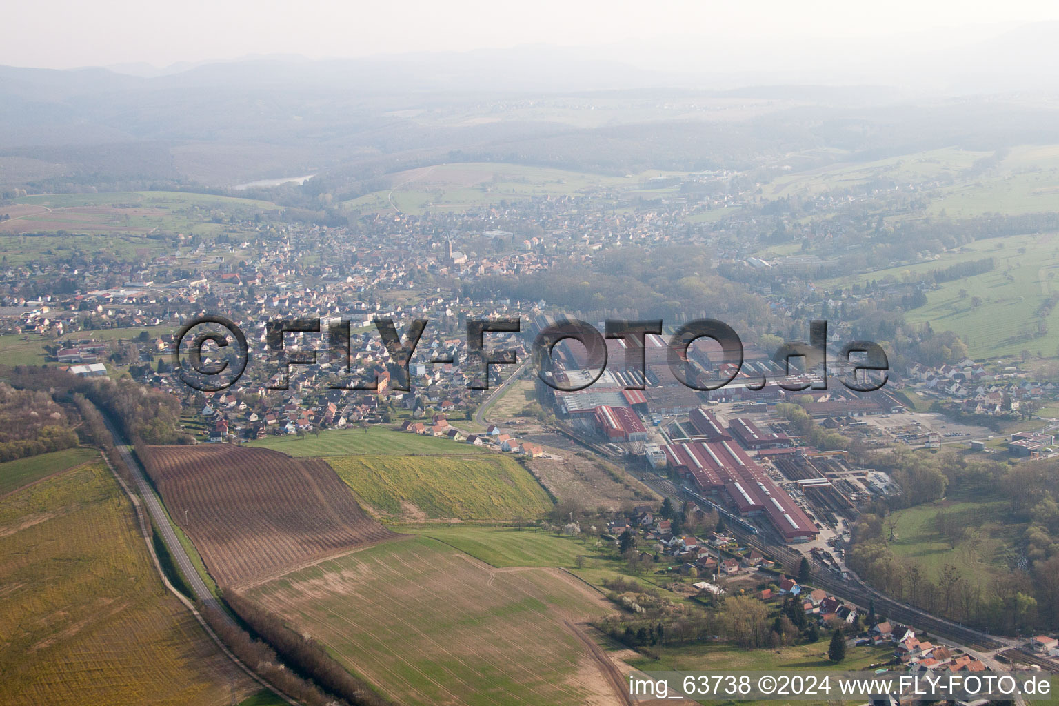 Oblique view of Reichshoffen in the state Bas-Rhin, France