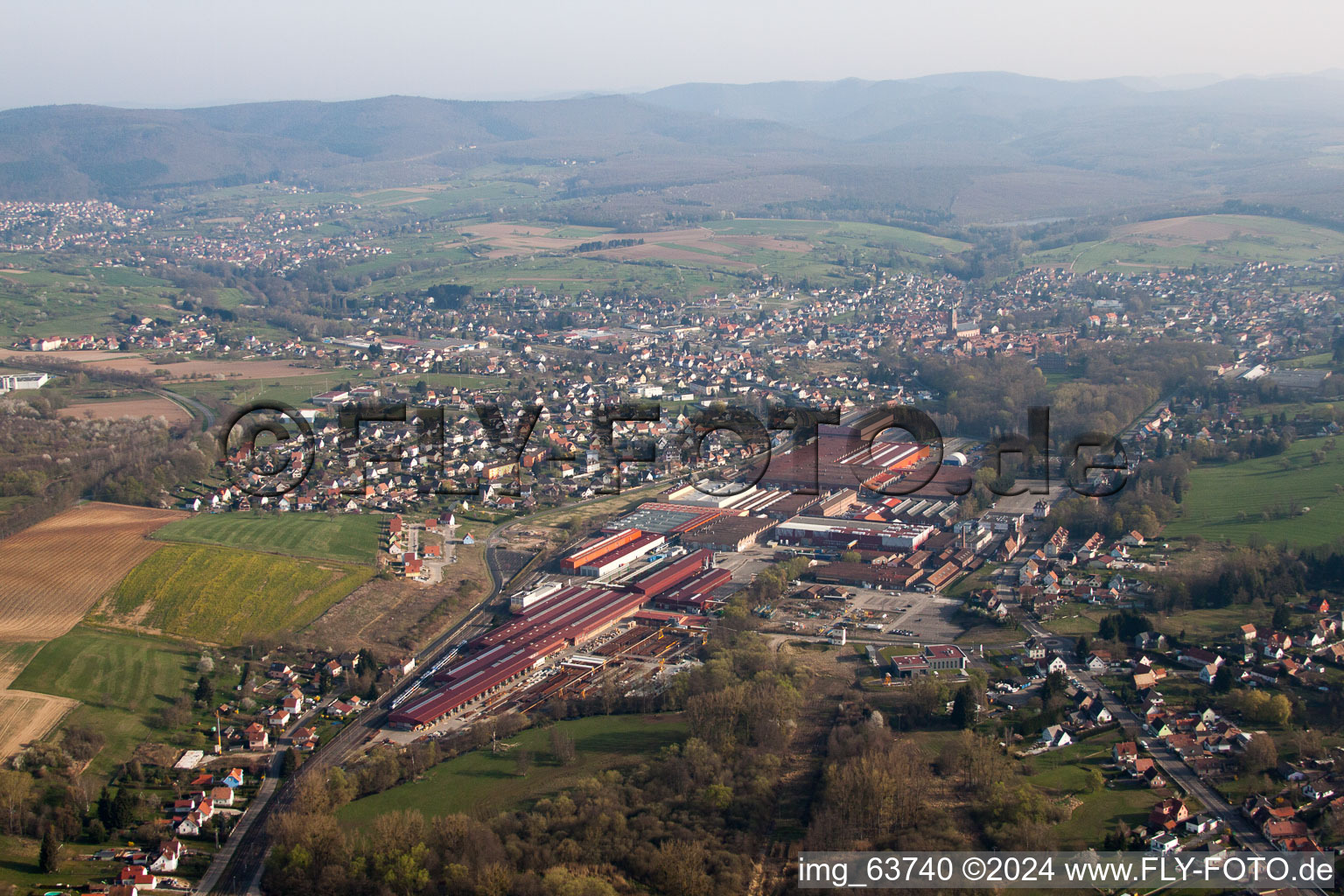 Reichshoffen in the state Bas-Rhin, France from above