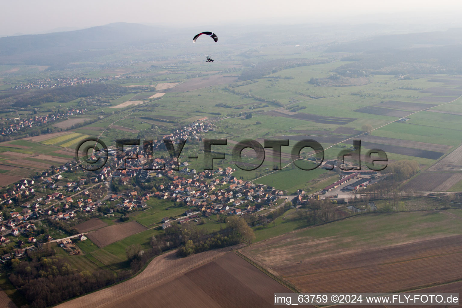 Oblique view of Gunstett in the state Bas-Rhin, France