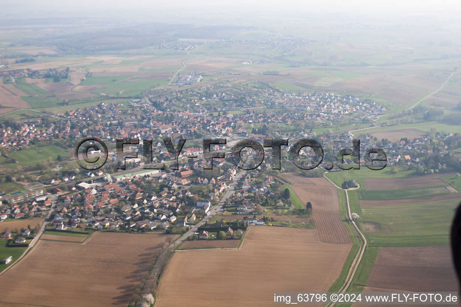 Oblique view of Soultz-sous-Forêts in the state Bas-Rhin, France