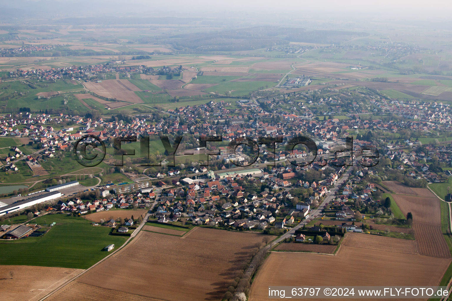 Soultz-sous-Forêts in the state Bas-Rhin, France from above