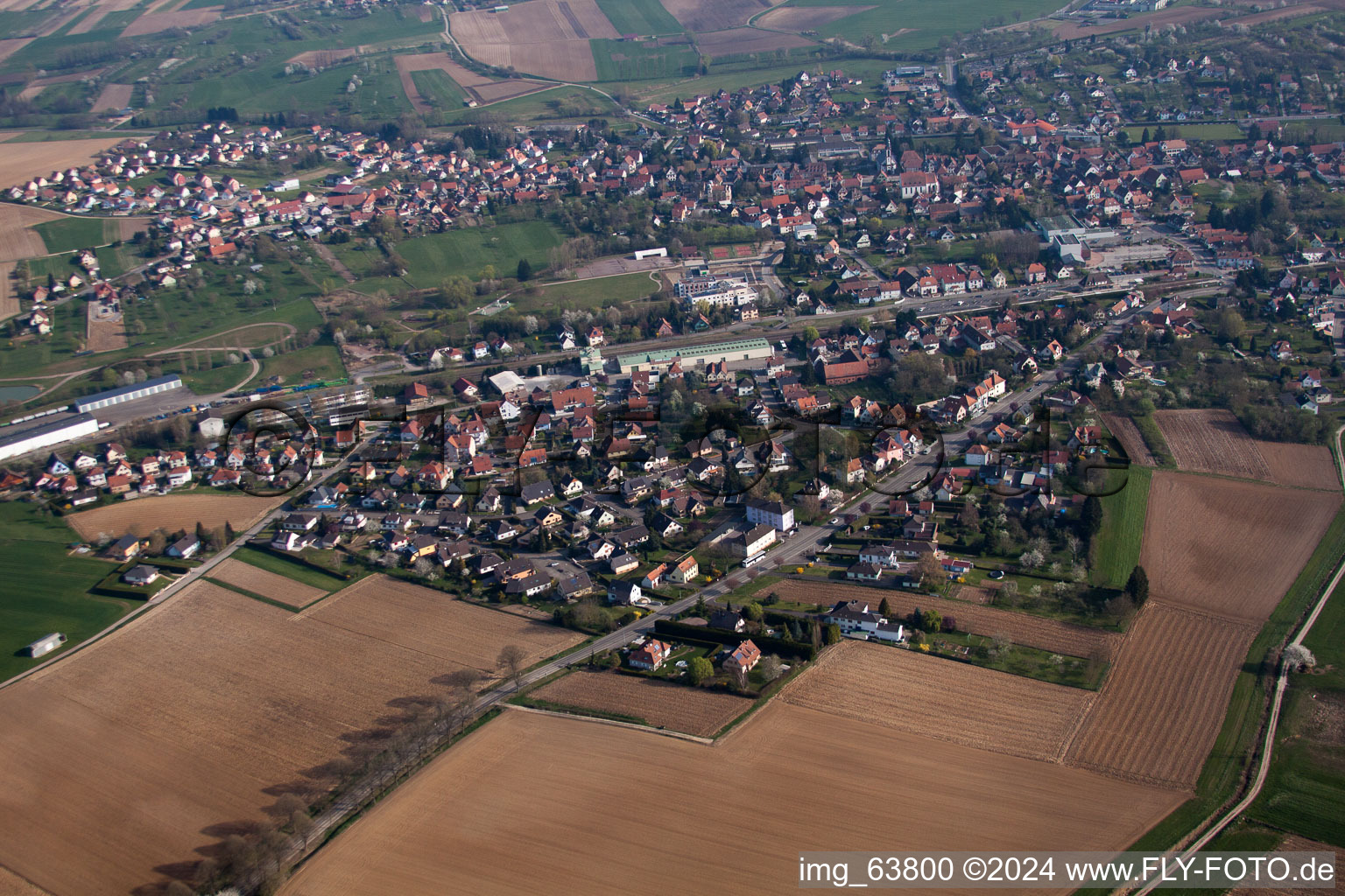 Soultz-sous-Forêts in the state Bas-Rhin, France seen from above