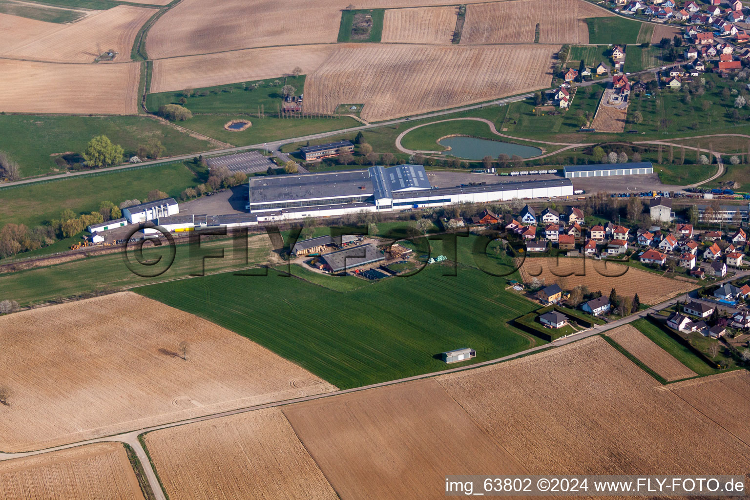 Aerial view of Building and production halls in Soultz-sous-Forets in Grand Est, France