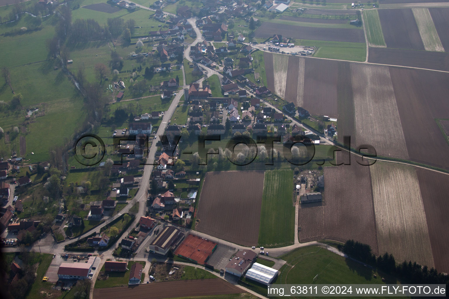 Aerial view of Hoffen in the state Bas-Rhin, France