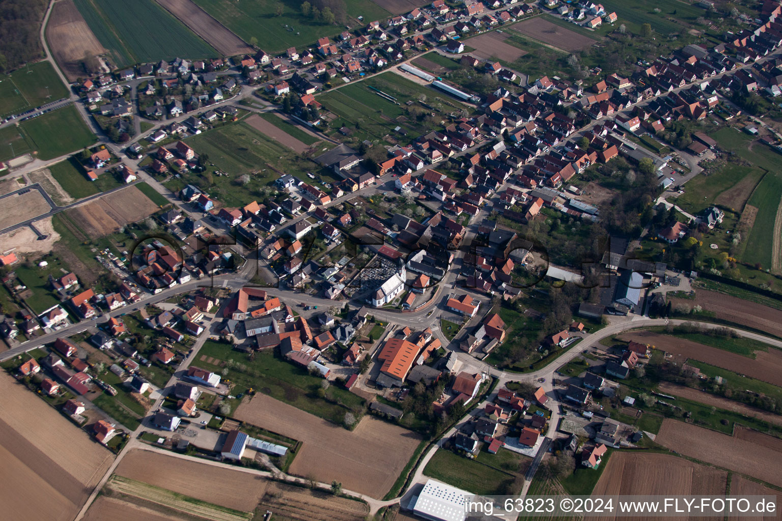 Niederlauterbach in the state Bas-Rhin, France from the drone perspective