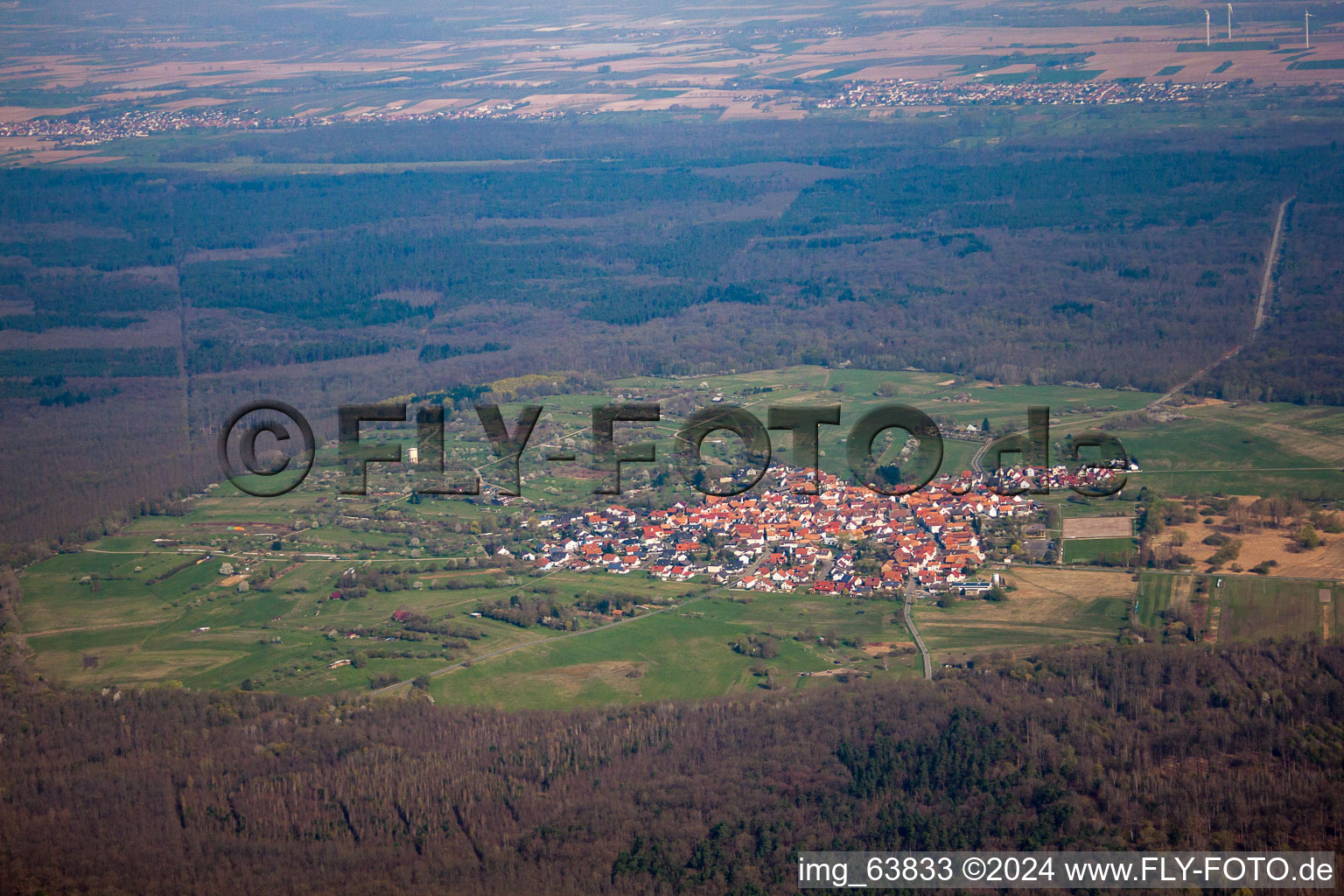 Village view in the district Buechelberg in Woerth am Rhein in the state Rhineland-Palatinate out of the air