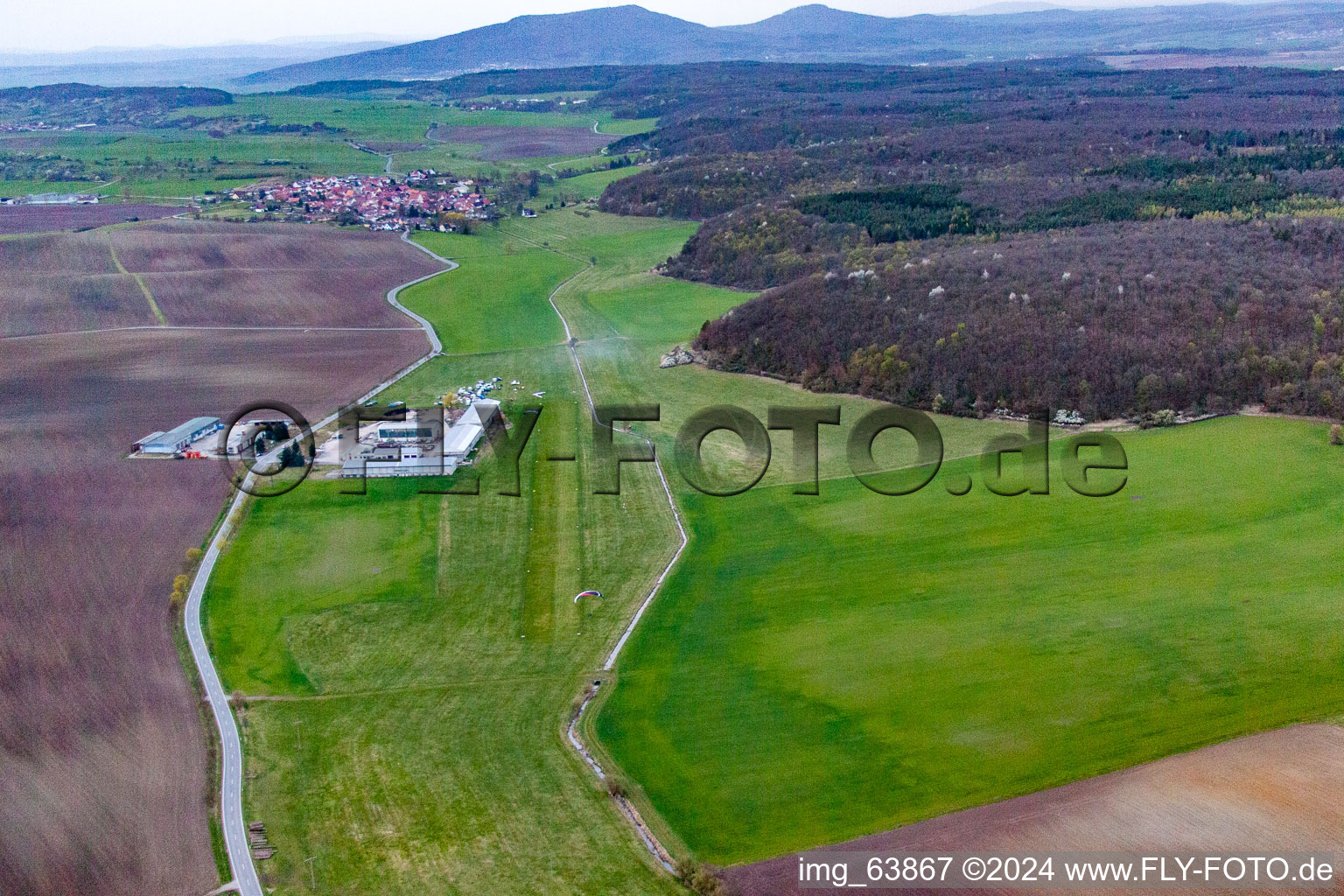 Aerial view of UL-Platz in Westhausen in the state Thuringia, Germany