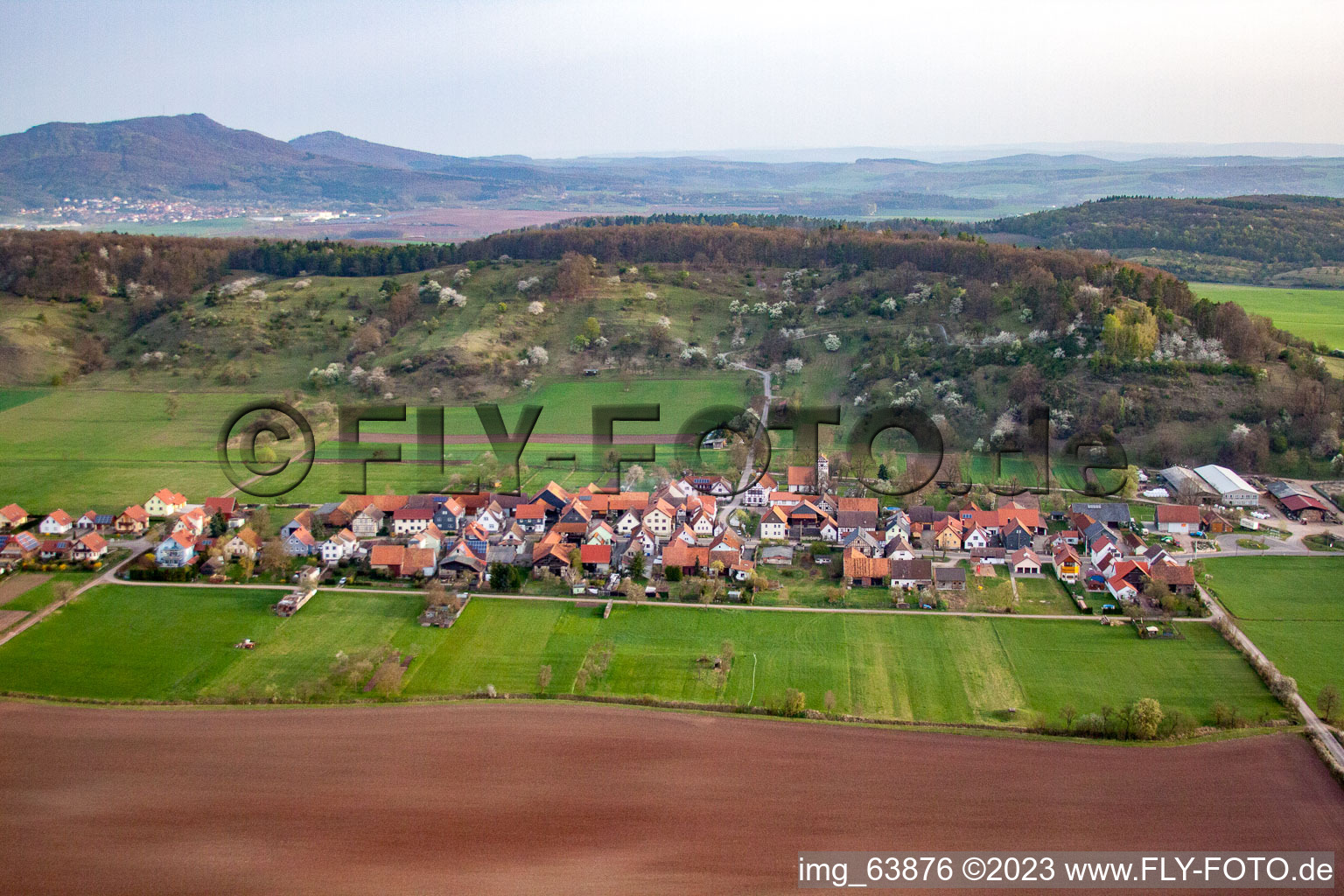 Aerial view of Bad kind in Schlechtsart in the state Thuringia, Germany