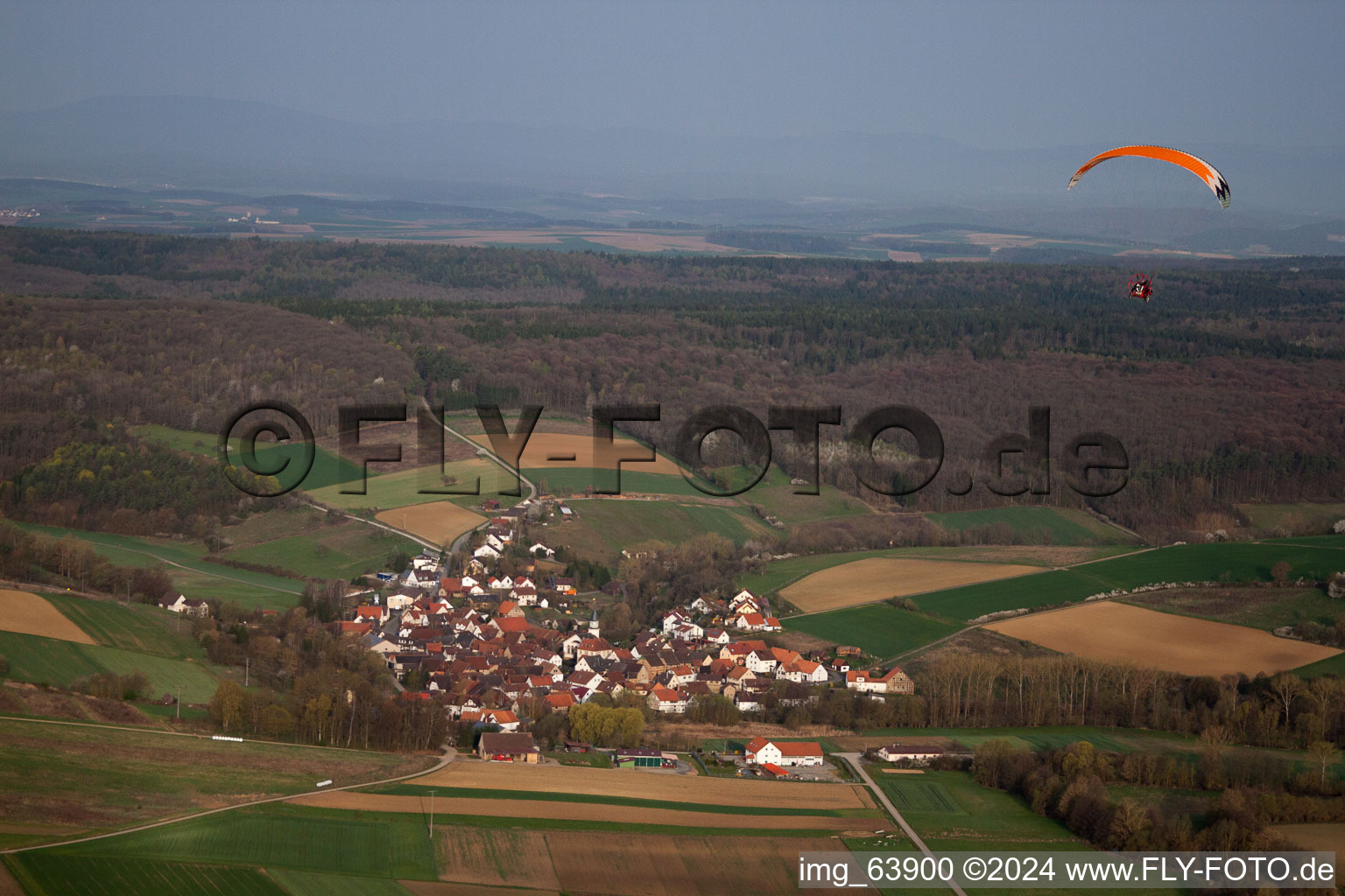 Aerial view of Höchheim in the state Bavaria, Germany