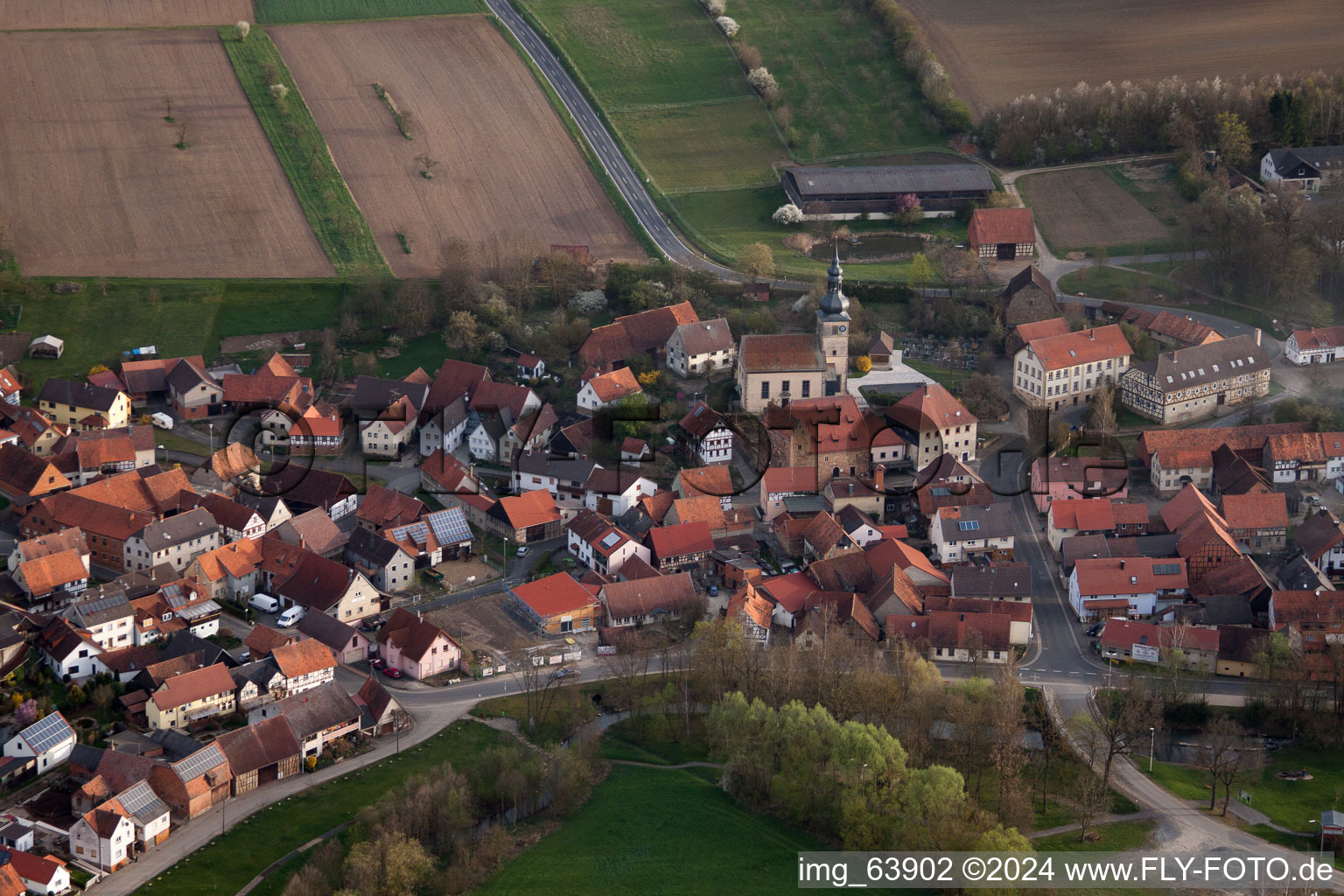 Oblique view of Höchheim in the state Bavaria, Germany