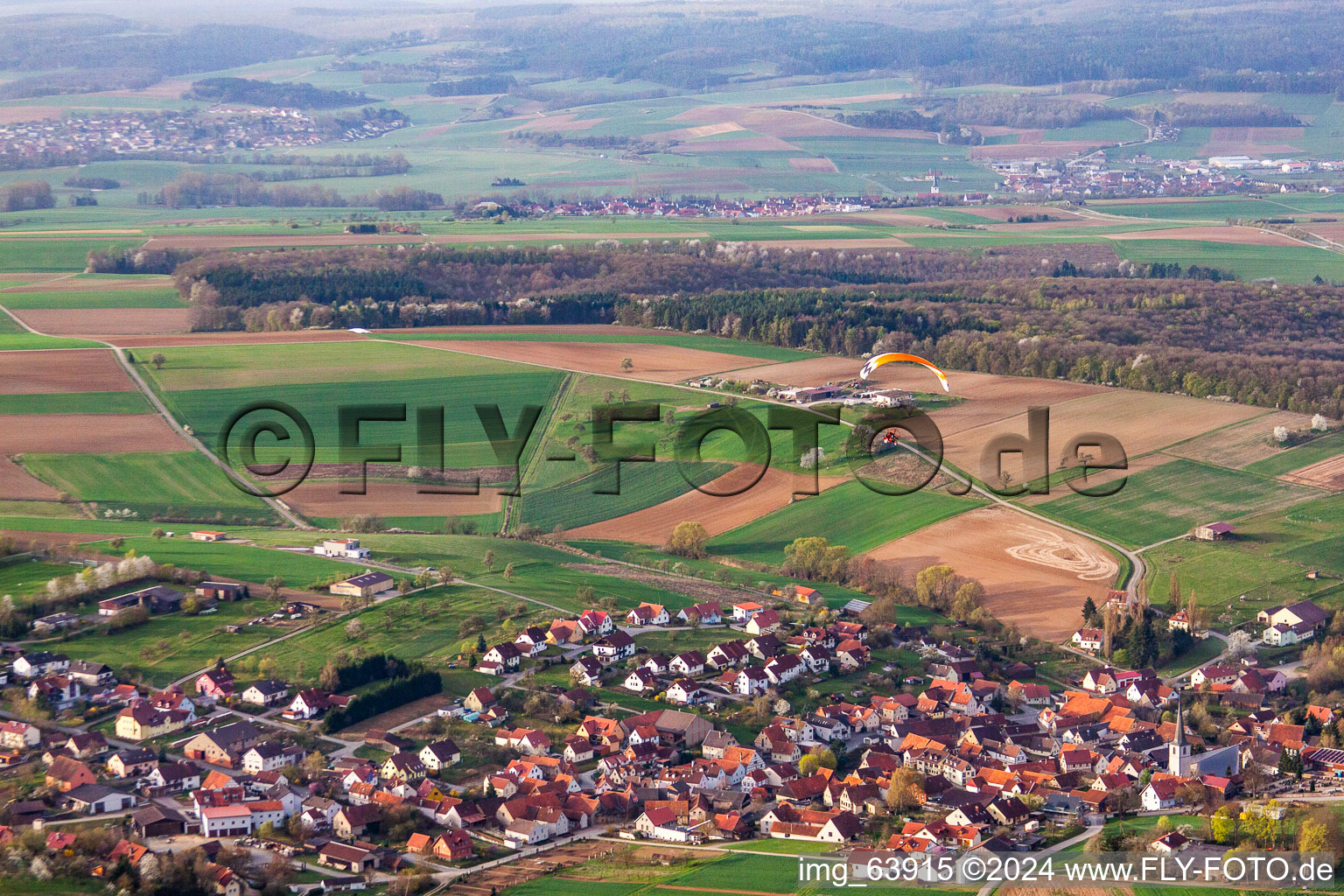 Aerial view of District Wargolshausen in Hollstadt in the state Bavaria, Germany