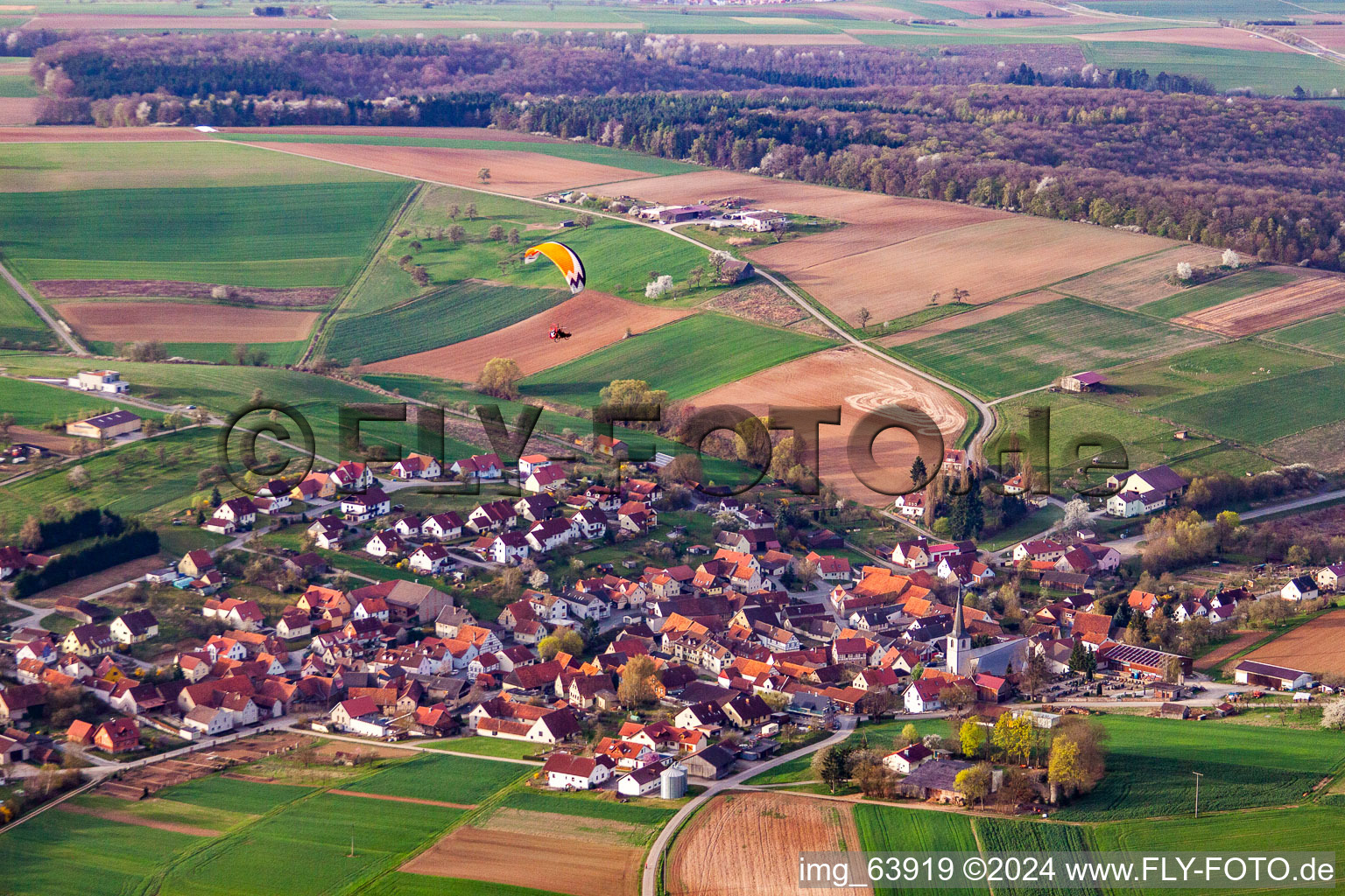 Oblique view of Wargolshausen in the state Bavaria, Germany