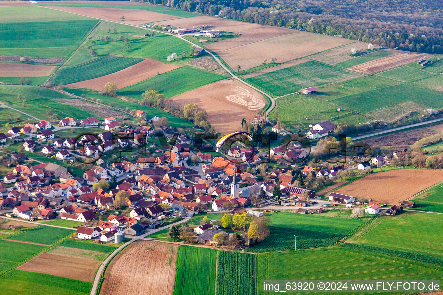 District Wargolshausen in Hollstadt in the state Bavaria, Germany from above