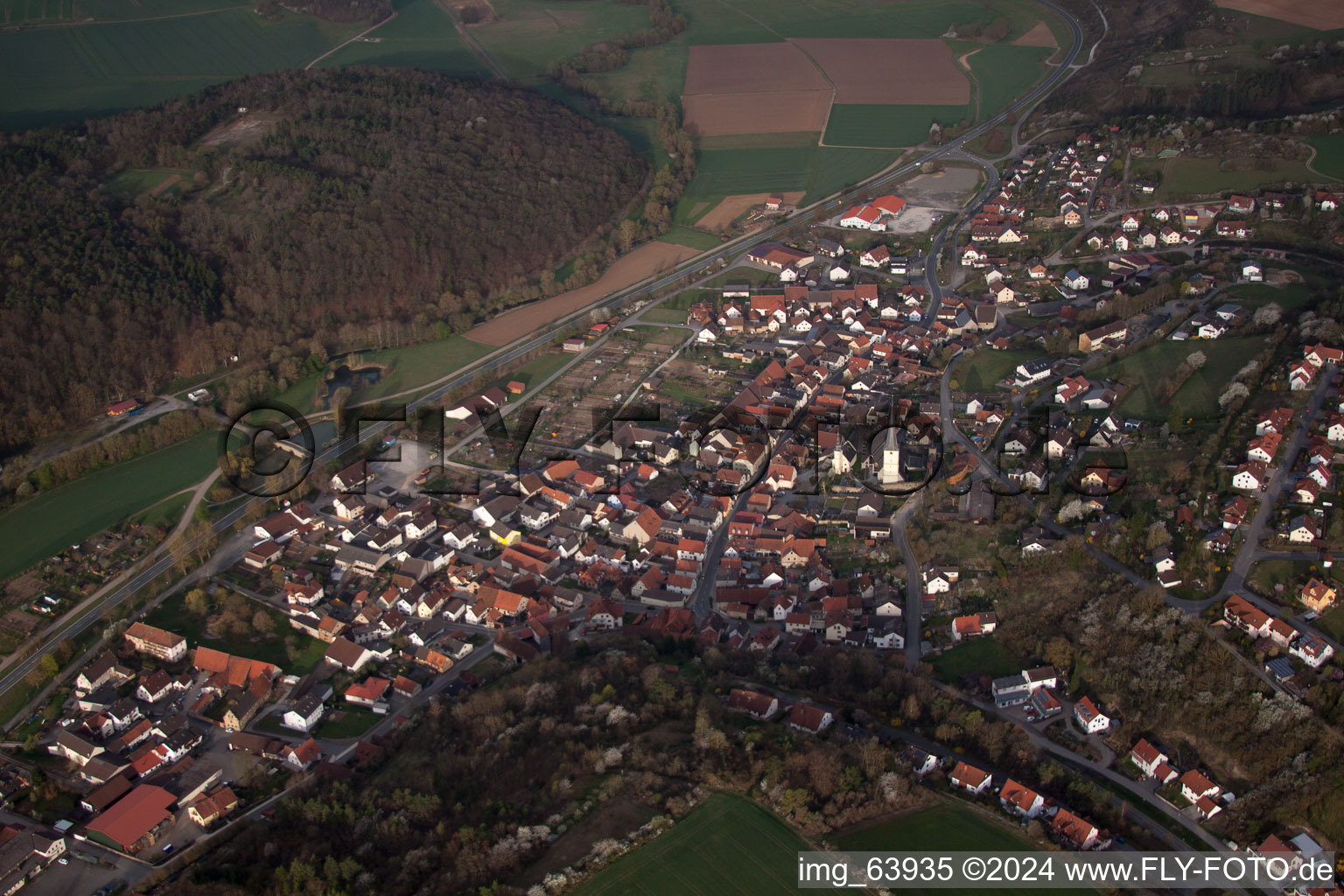 Aerial view of Hollstadt in the state Bavaria, Germany