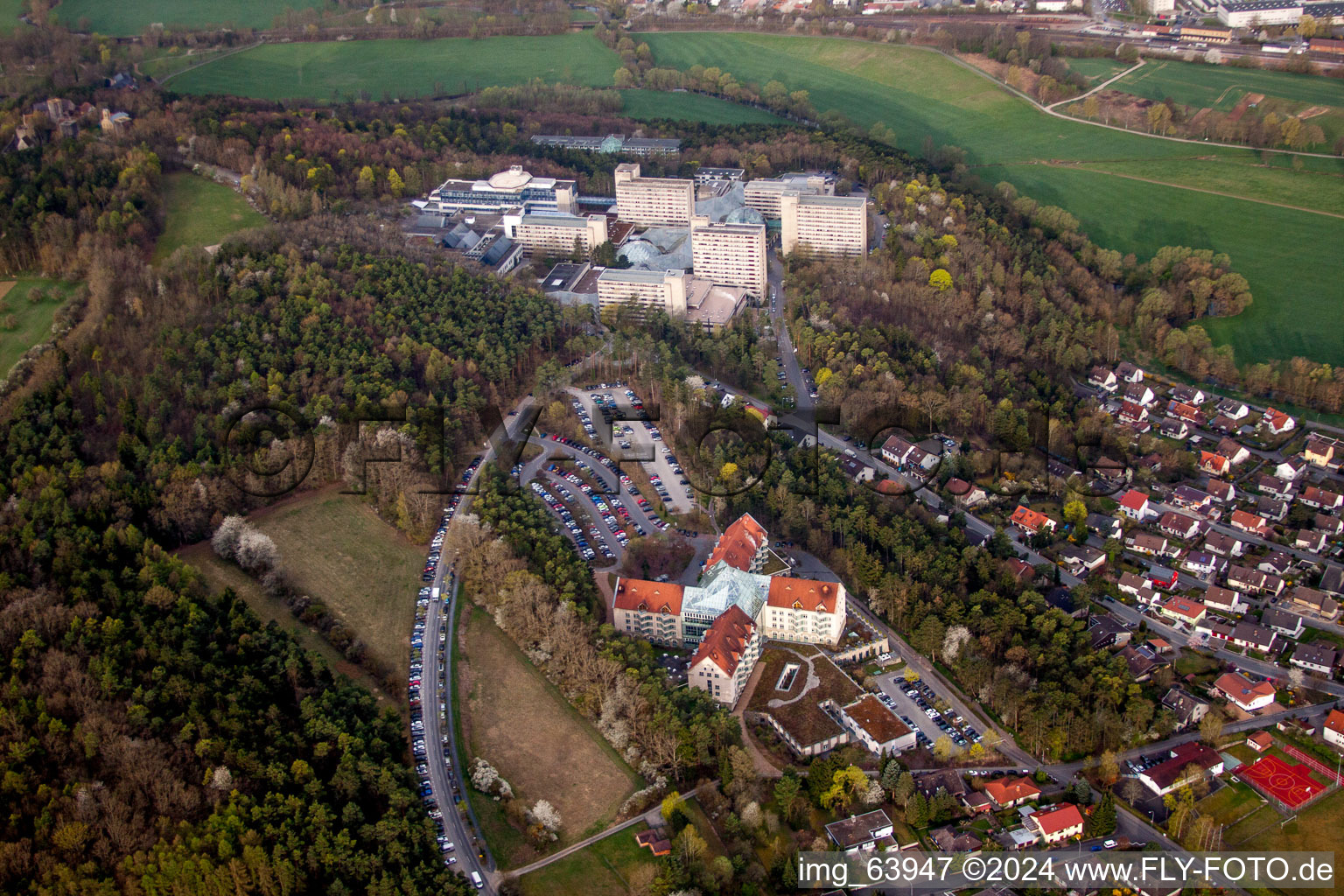 Aerial view of Hospital grounds of the Clinic Neurologische Klinik Bad Neustadt on Saale in Bad Neustadt an der Saale in the state Bavaria, Germany